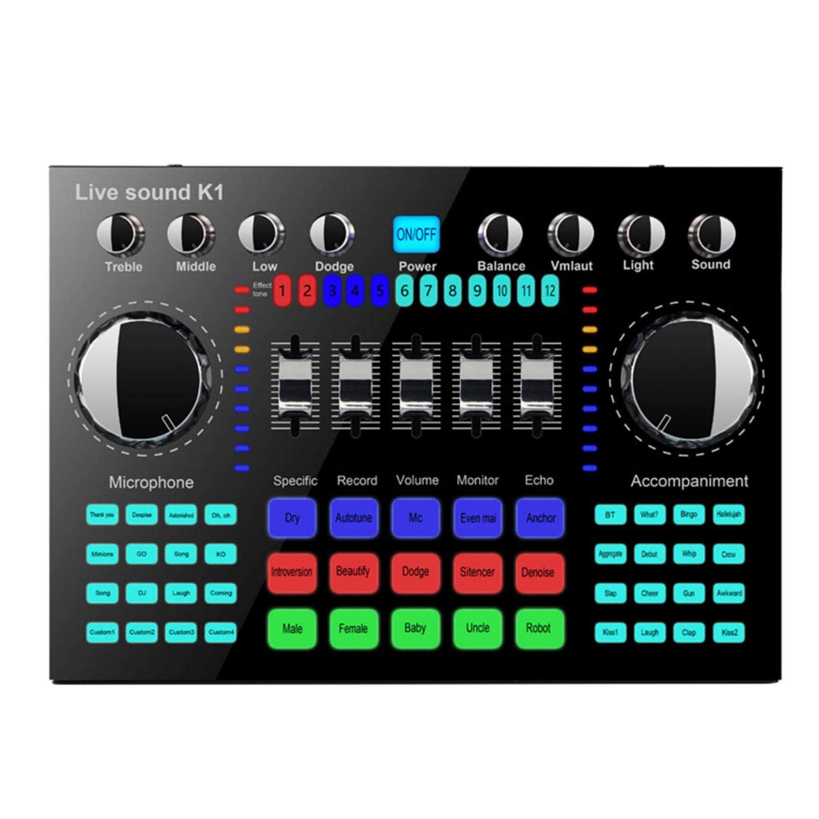CALIDAKA Bluetooth Mini Sound Mixer Board Live Sound Card for Live Streaming Voice Changer Sound Card with Sound Effects, Audio 