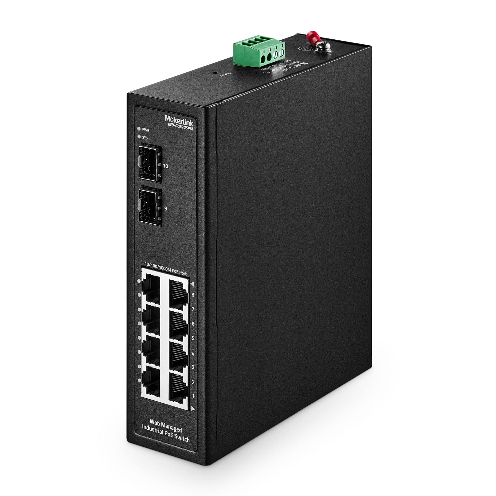 Mokerlink 8 Port Poe Gigabit Industrial Din Rail Ethernet Switch Managed, 2 Sfp Ports, Ieee802.3Af/At, 20Gbps Switching Capacity, Web Managed Ip40 Network Switch ( 40 To 185�F)