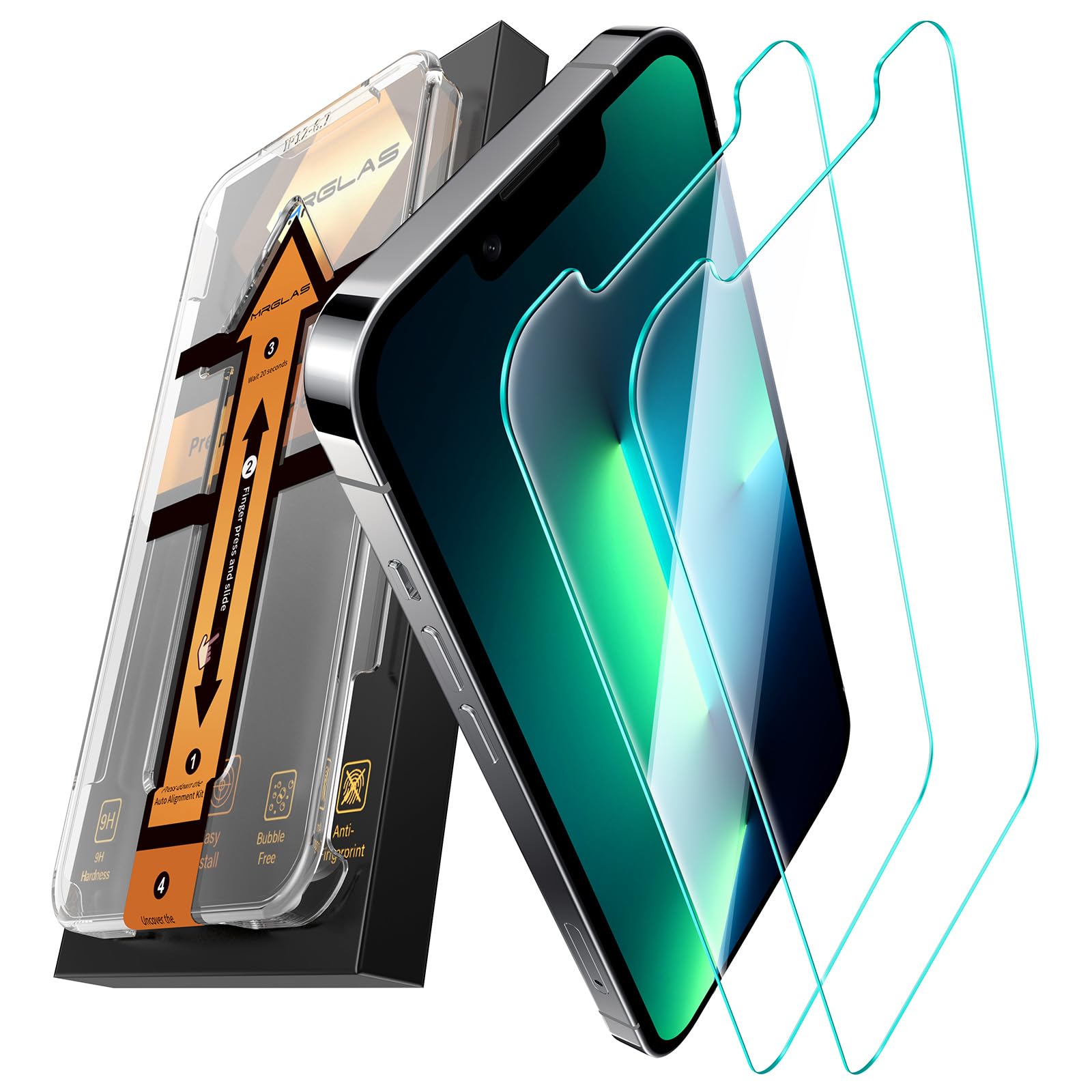 Mrglas Screen Protector For Iphone 13 Pro/ 13/ Iphone 14 [9H+ Military Grade Aerospace Glass][Auto Alignment Kit][Hd Clear] Shat