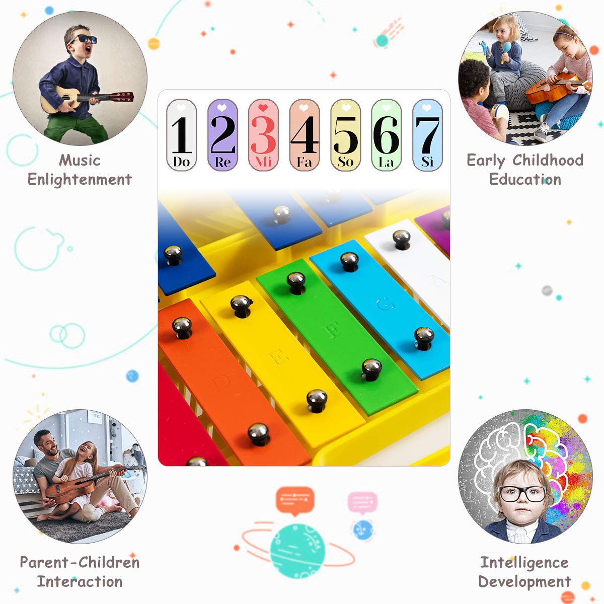 Costzon 25 Note Xylophone W/Case, Colorful Musical Toy W/Clear Tuned Metal Keys, 2 Child Safe Mallets, Perfectly Tuned Instrumen