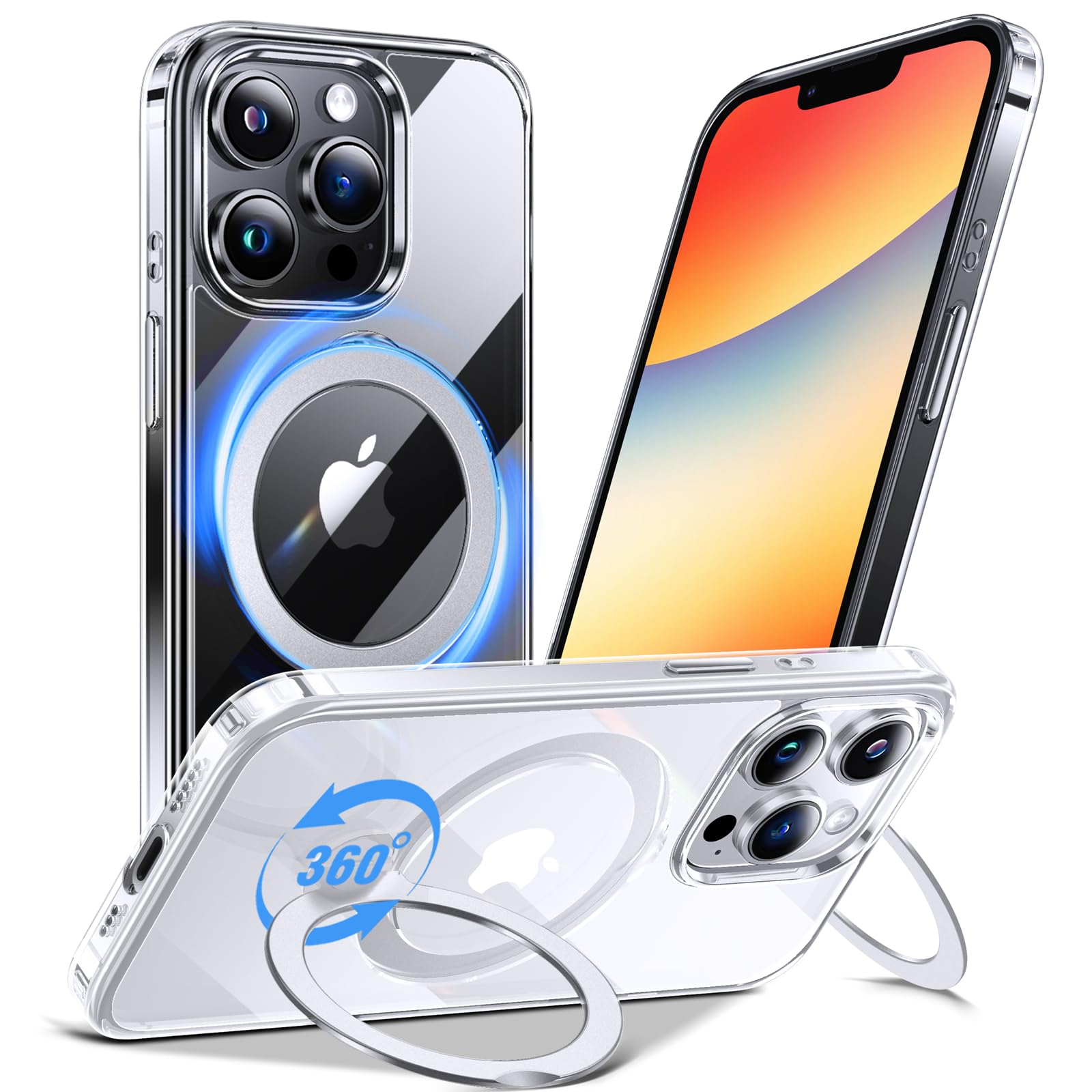Anqrp 360 All-in-ONE Crystal Clear Case for iPhone 13 Pro with Rotatable Magnetic Stand, Compatible with Mag-Safe, Anti-Yellowin