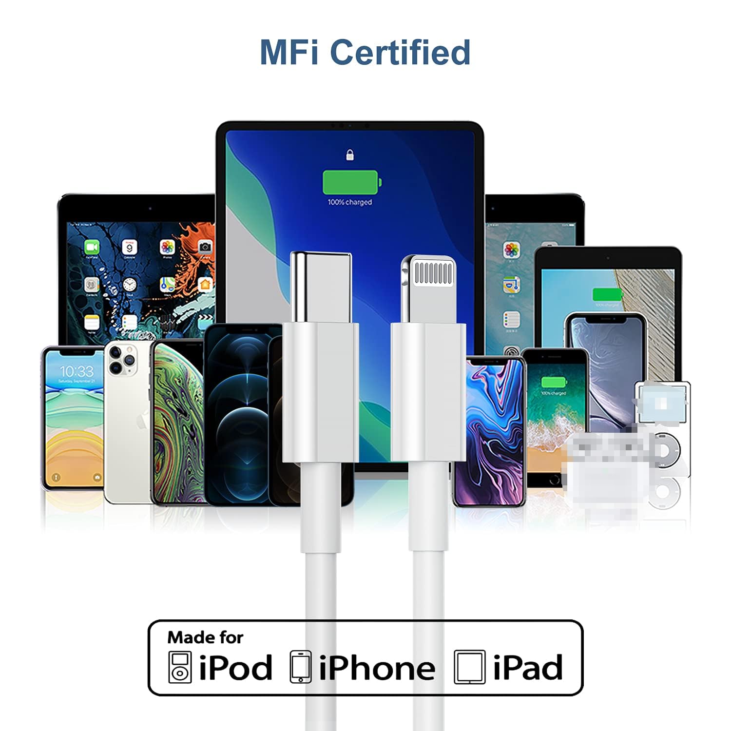 Ooouse 2Pack 10 Feet Iphone 12 Charger Cable [Mfi Certified],10Ft Usb C To Lightning Cable,Fast Charging Lightning To Type C Cab