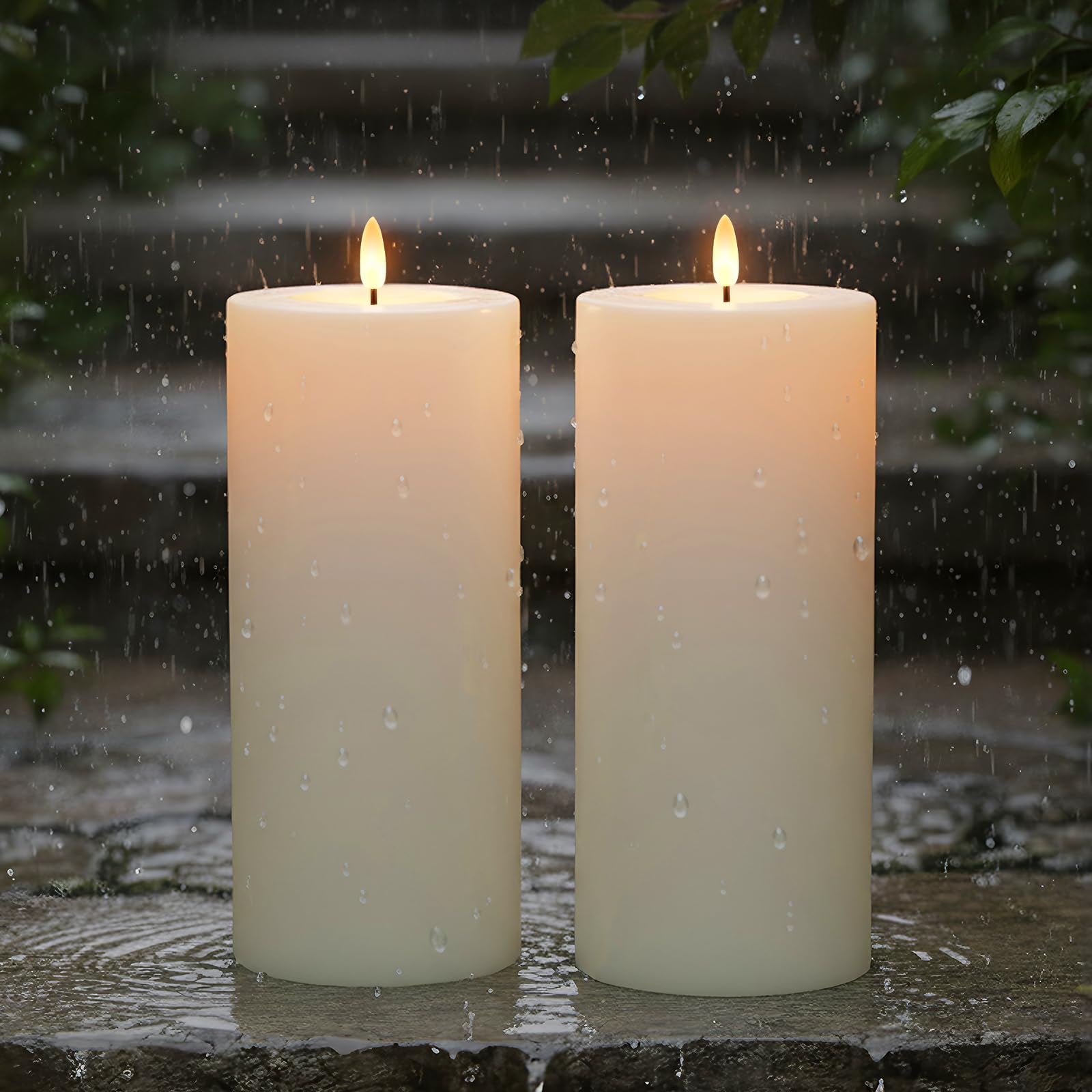 4x10 Large Outdoor Flameless Candles, Waterproof Battery Operated LED Pillar Candles with Remote & Timer for Patio Porch Lantern