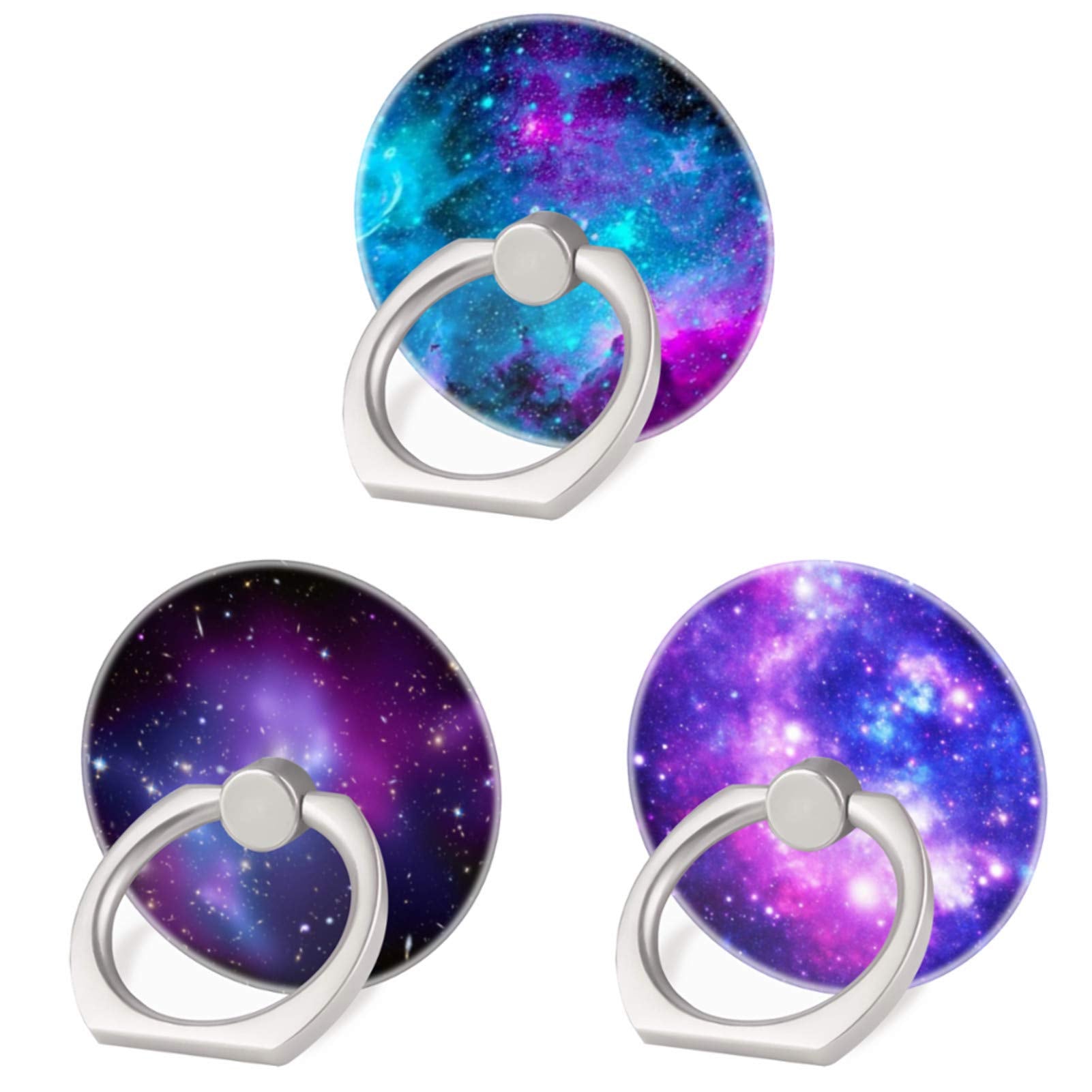 3 Pack/Purple Blue Galaxy Cell Phone Ring Holder 360 Degree Finger Ring Stand For Smartphone Tablet