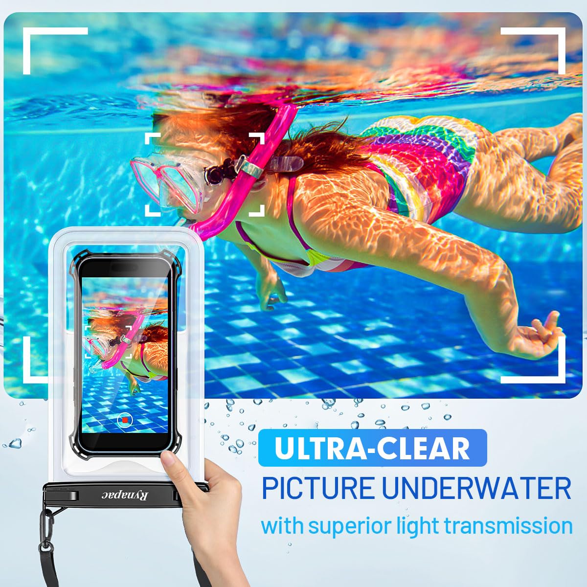 Rynapac Waterproof Phone Pouch   8.5In Waterproof Phone Case With Lanyard, Ipx8 Cell Phone Dry Bag Beach Essentials For Iphone 1