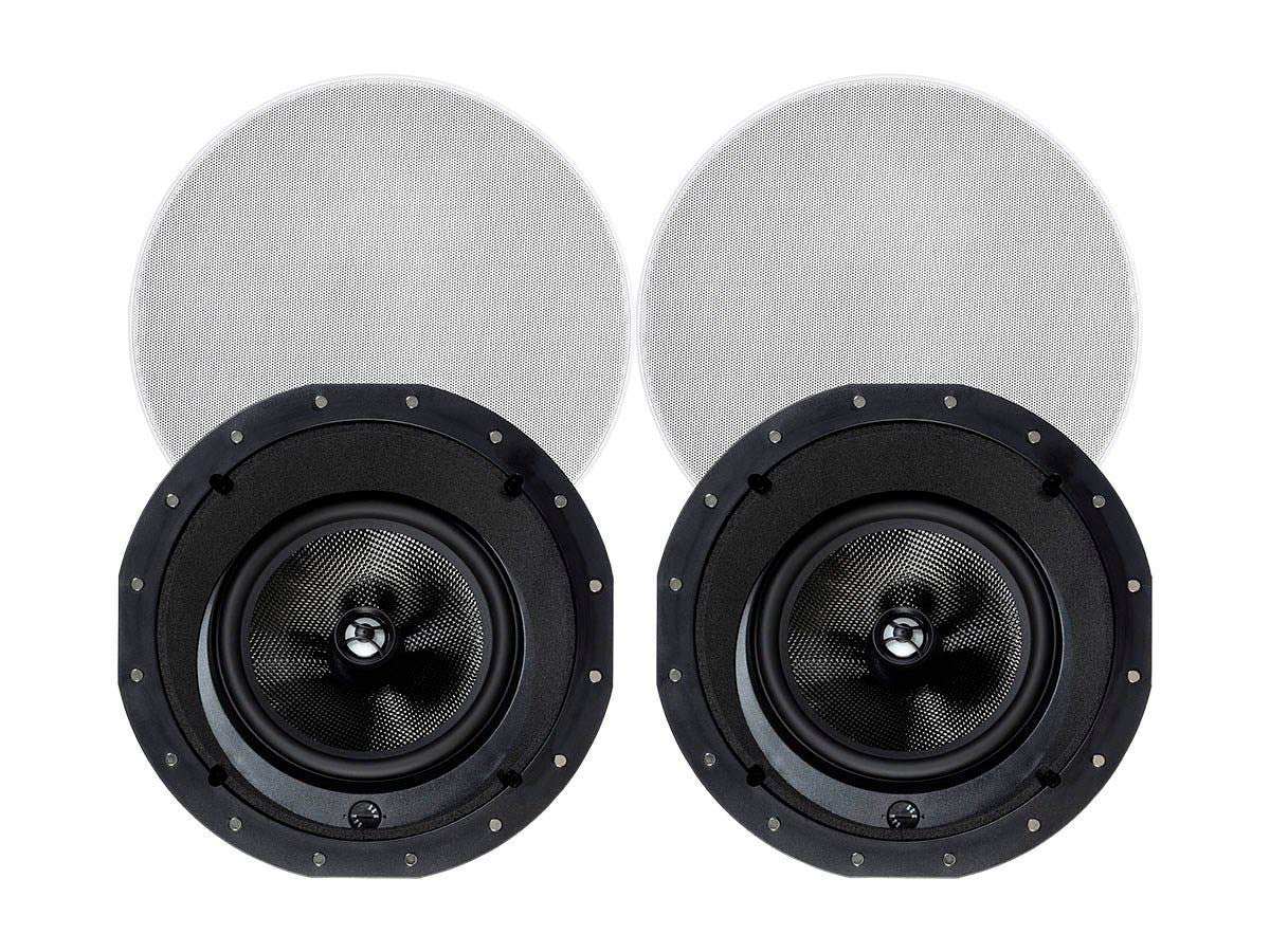 Monoprice 2 Way Carbon Fiber In Ceiling Speakers   8 Inch, With 15 Degree Angled Drivers, Pair, Black   Alpha Series