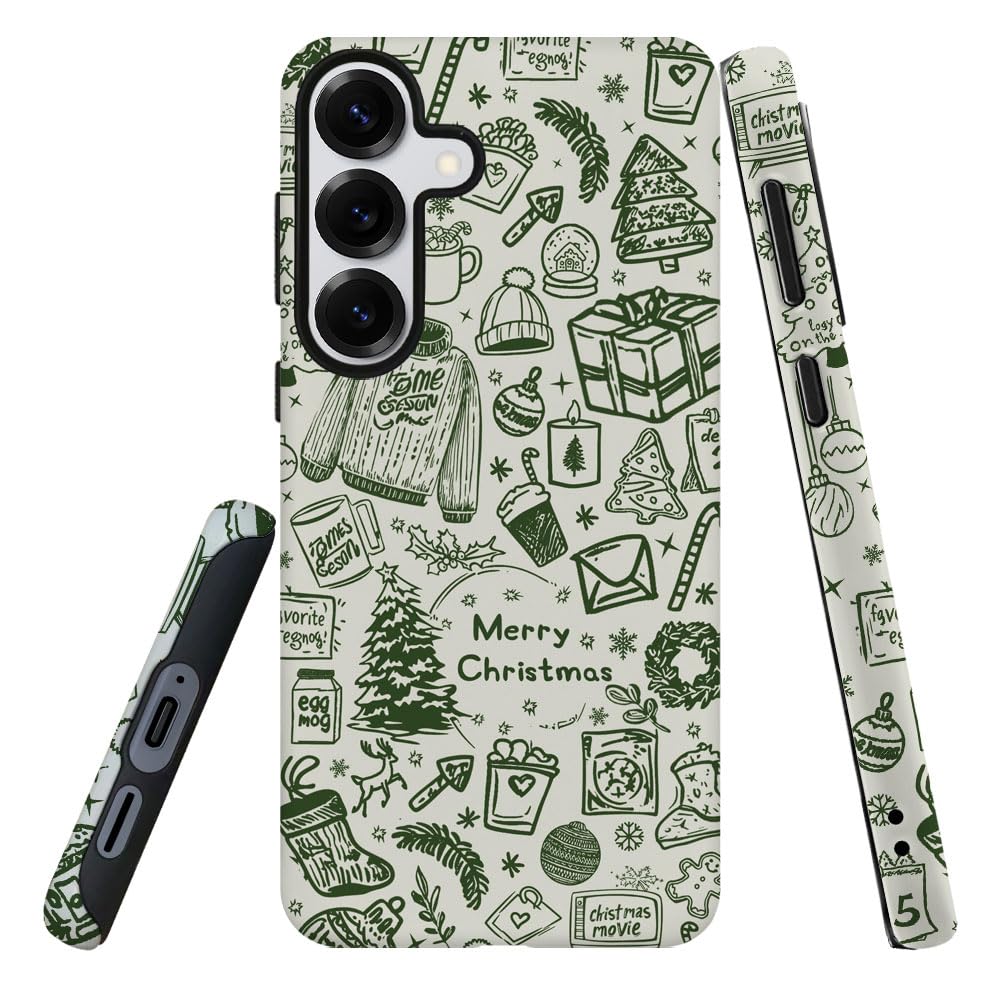 DJSOK Compatible with Samsung Galaxy S25,Frosted PC Anti-Scratch Shockproof Case - Christmas Green Hat Tree