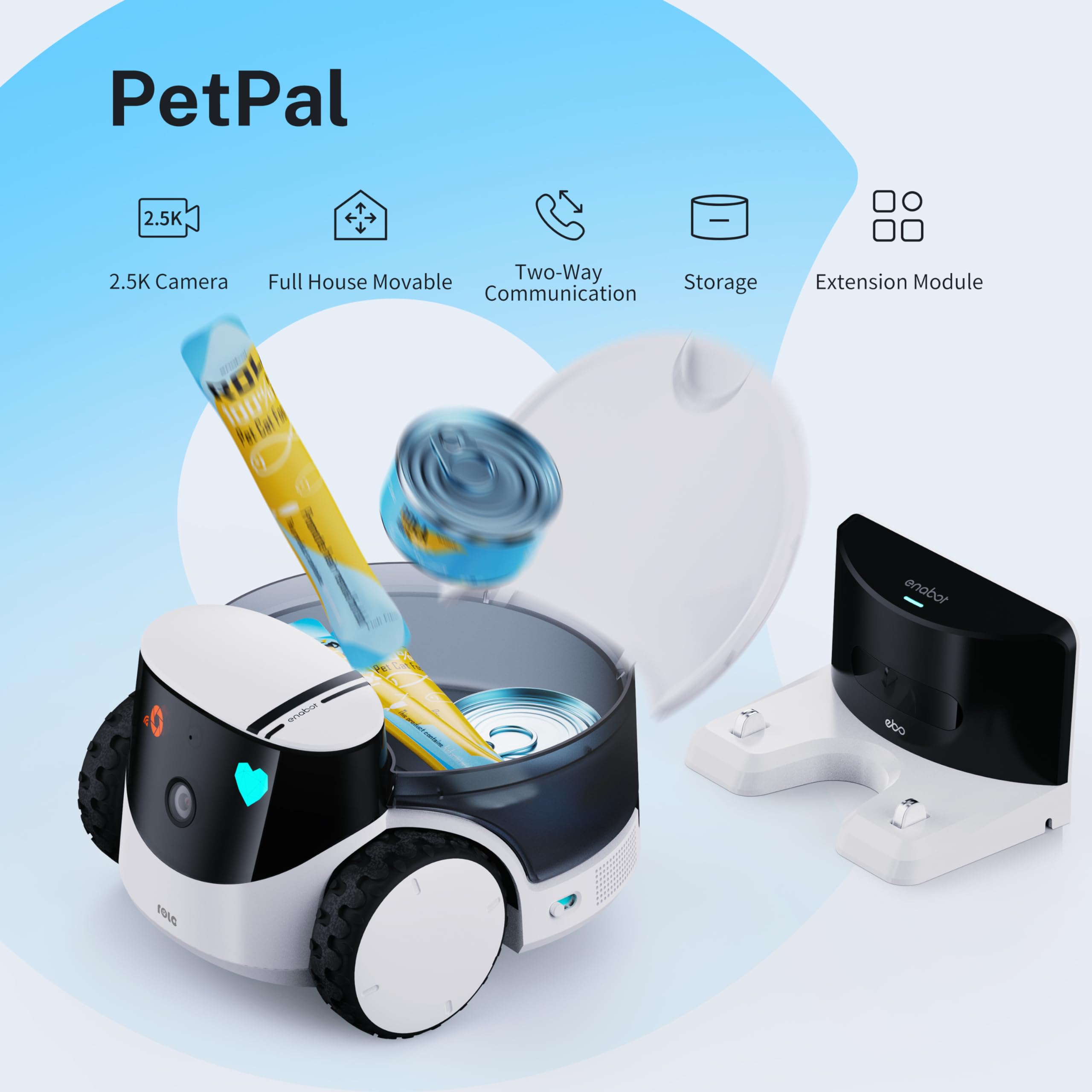 Enabot Ebo Rola Petpal 2.5K Camera Robot: Movable Wifi Qhd Cam, Indoor Smart Home Security, Night Vision, 2 Way Audio, Remote Ap