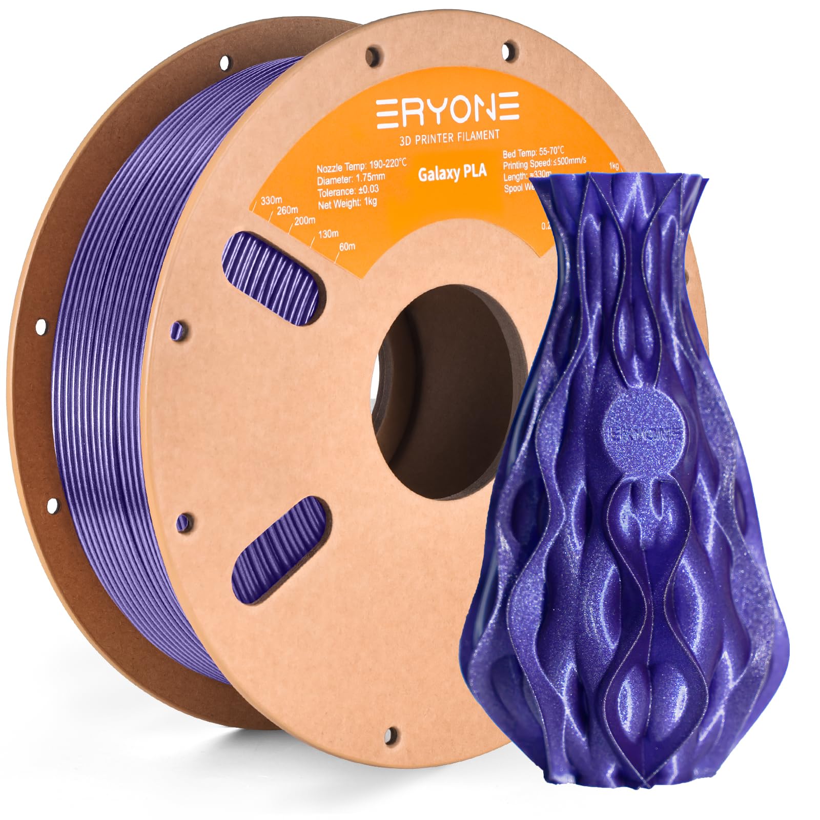 ERYONE Glitter PLA Filament for 3D Printer, 1.75mm +/-0.03mm, 1kg(2.2LBS)/Spool, Sparkle Purple