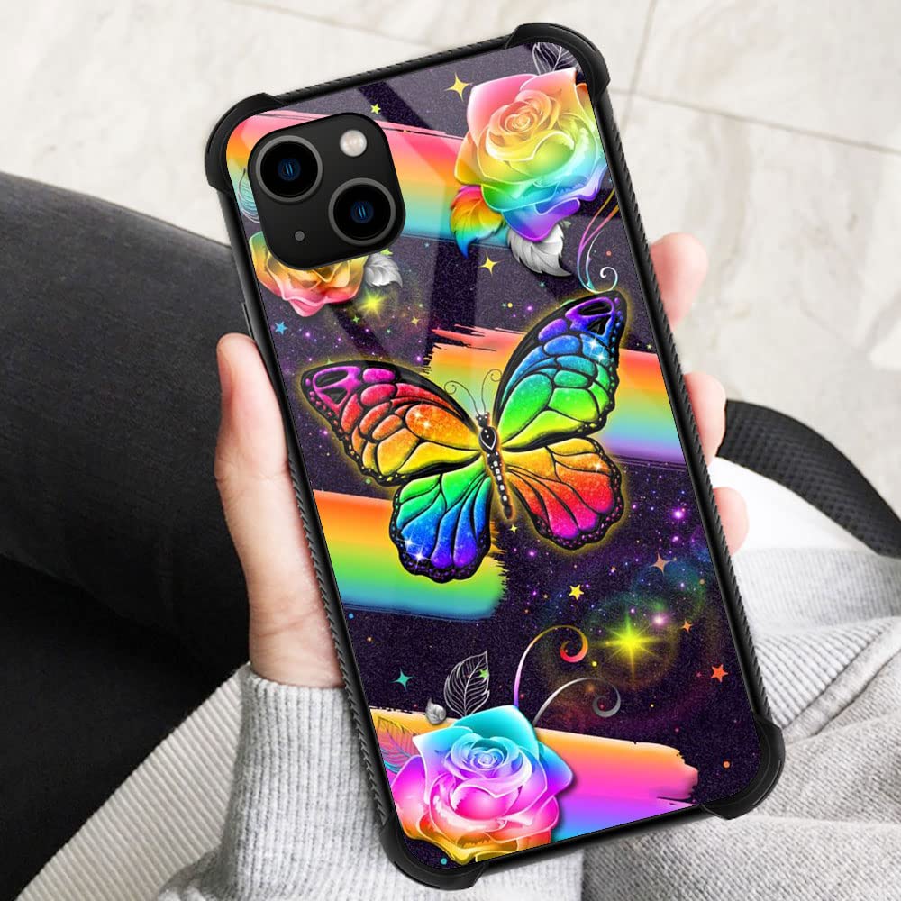 ZHEGAILIAN iPhone 13 Case Rainbow Butterfly Anti-Scratch Organic Glass TPU 6.1 inch