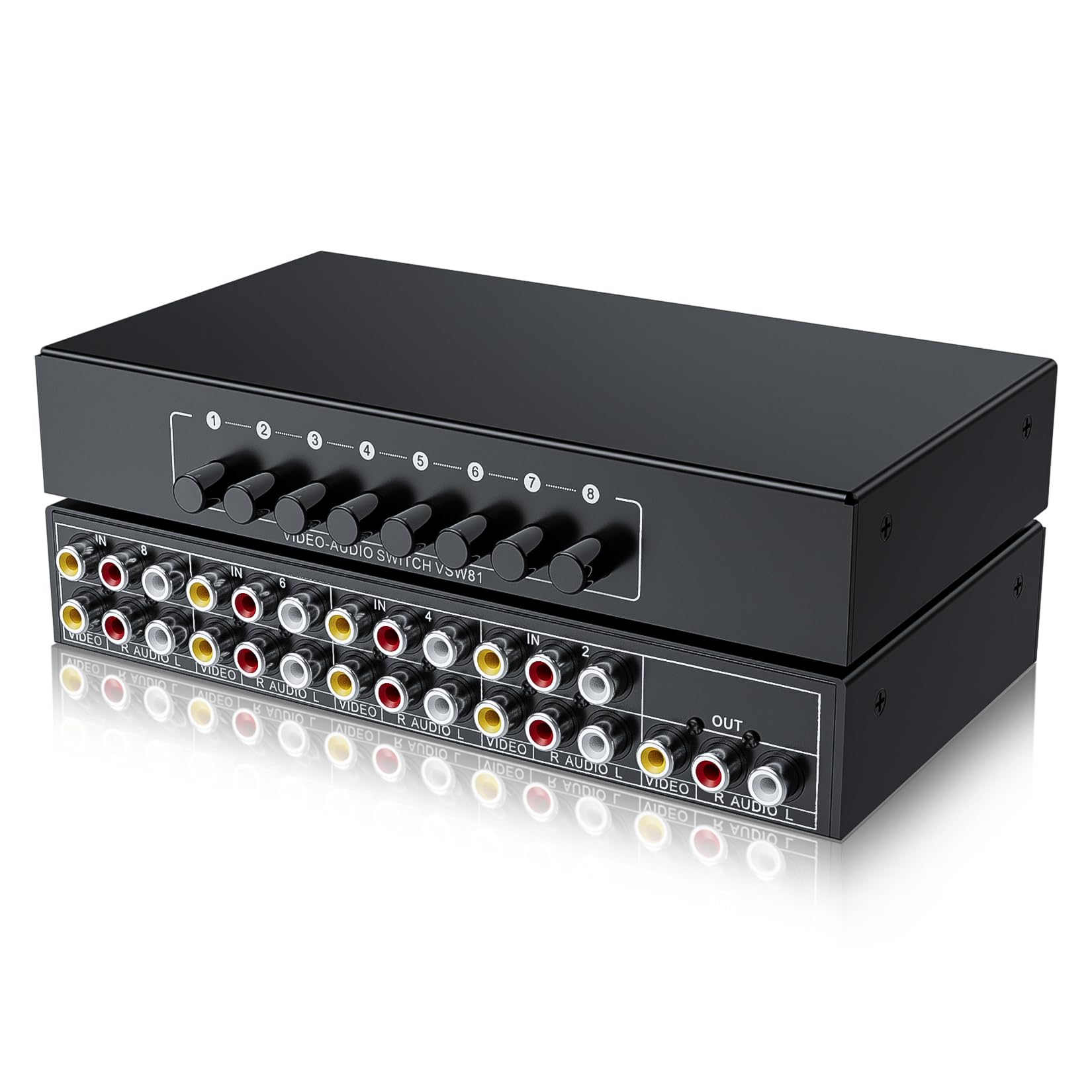 Rca Switch 8 In 1 Out Composite Video L/R Audio Selector Box 8X1, Bolaazul 8 Way Rca Switcher   8 Port Av Selector Switch   Plug