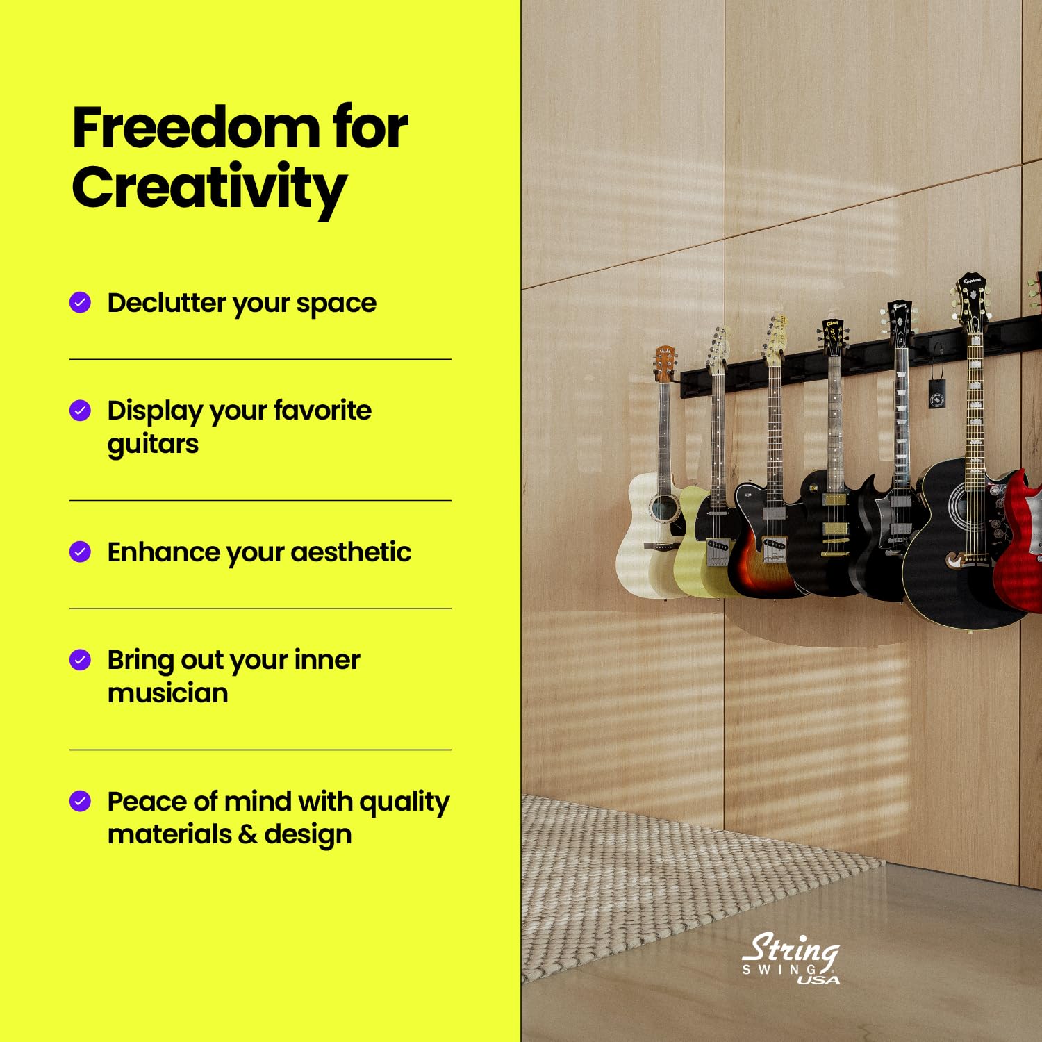 String Swing Guitar Wall Rack, Guitar Stand Mulitple Guitars, Hanging Guitar Stand For Acoustic & Electric Guitars, 10 Heavy Dut