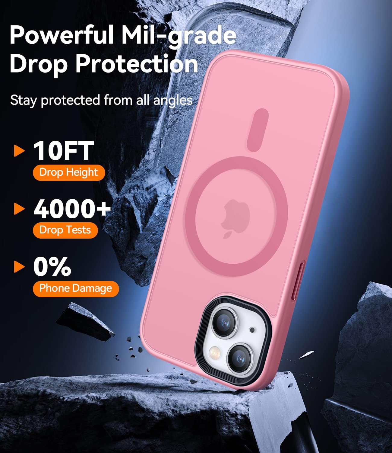 CANSHN iPhone 14/13 Case, Slim Shockproof Cover, Translucent Matte Back, Compatible with MagSafe, Pink, 6.1 Inch