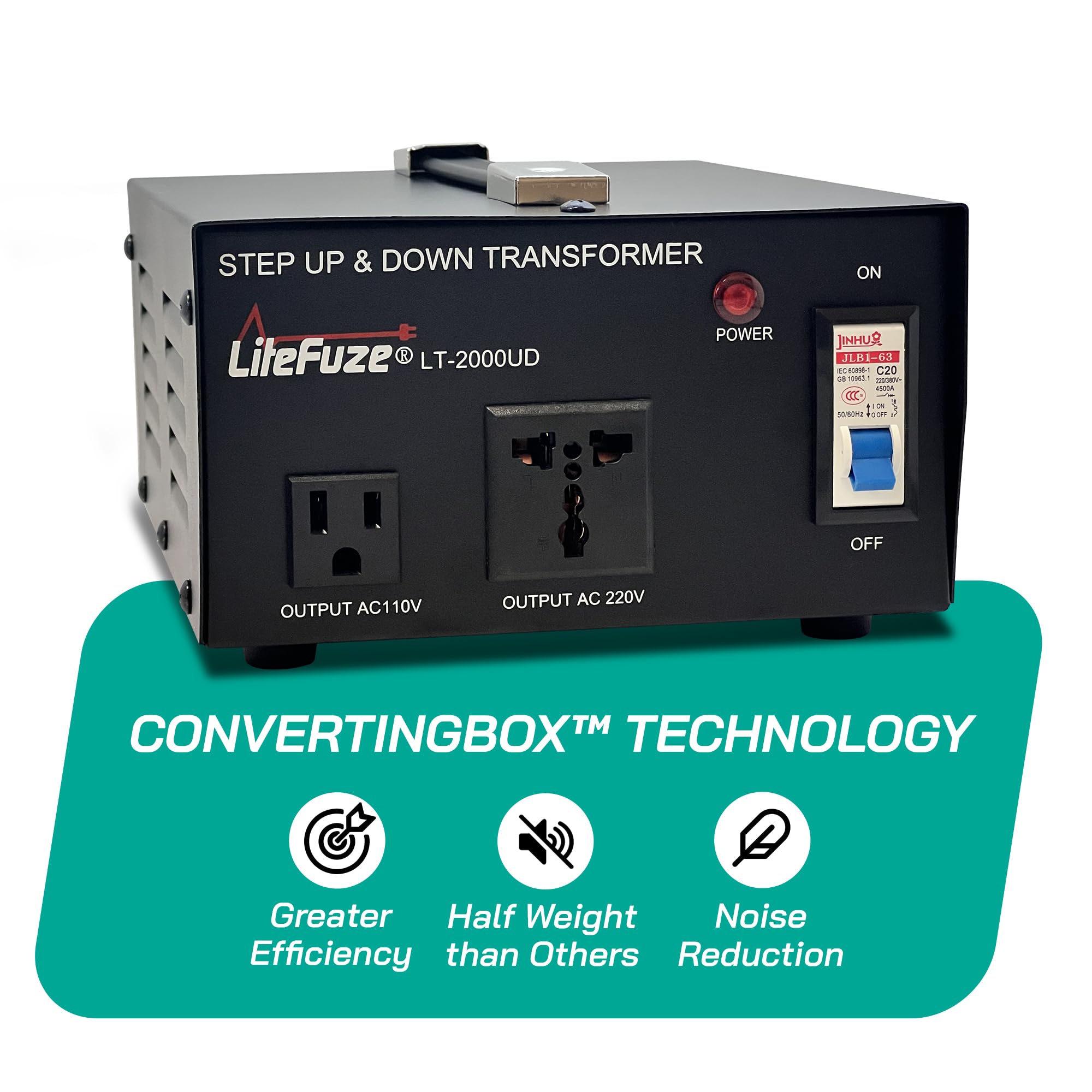 Litefuze 2000 Watt Voltage Converter Transformer Step Up/Down   110V To 220V / 220V To 110V Power Converter   Fully Usa Grounded