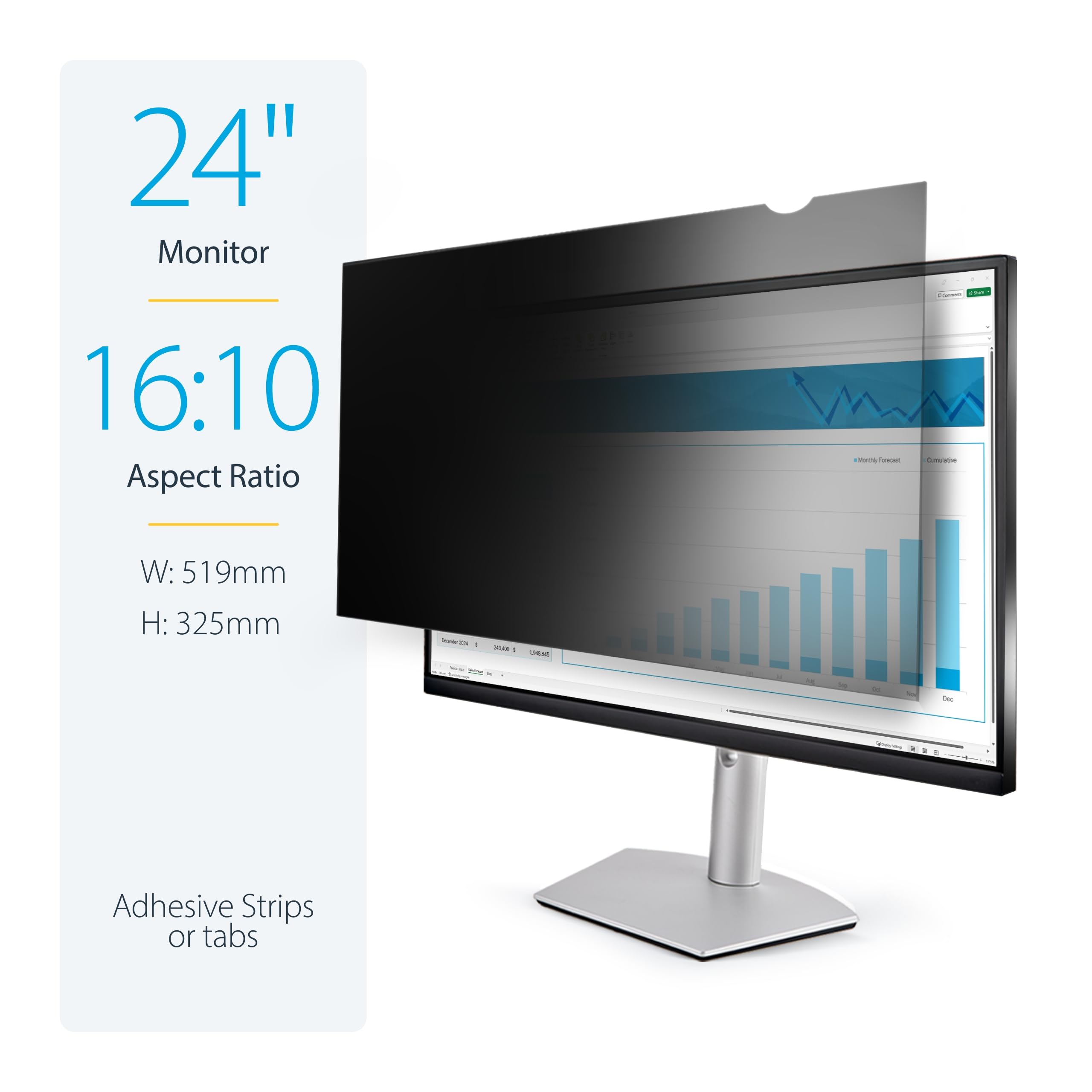 StarTech.com Monitor Privacy Screen for 24 Display - Computer Screen Security Filter - Blue Light Reducing Screen Protector Film