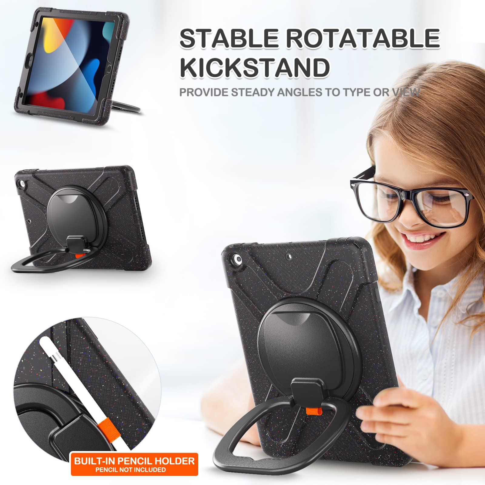 Braecn For Ipad 9Th 8Th 7Th Generation 10.2    2021 2020 2019 Case Kids, Shockproof Silicone Case With Screen Protector, Pencil