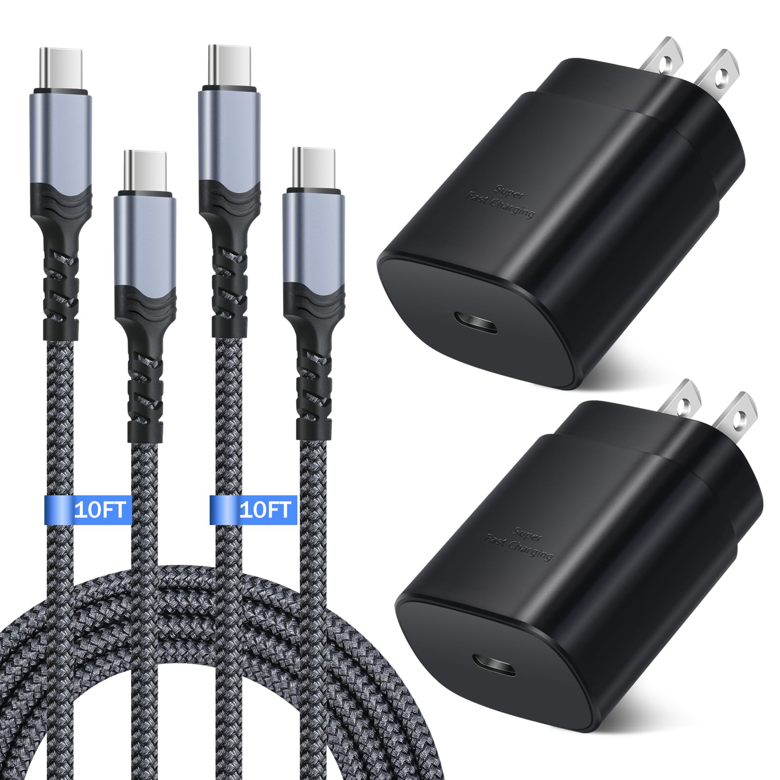 Costyle Super Fast Charger Type C Block, 25W Usb C Wall Charger Super Fast Charging Block With 10Ft Long Usb C Cable For Samsung Galaxy S24 S24Ultra S24+ S23 S23Ultra S22 S22Plus S20Fe Note 20 Black