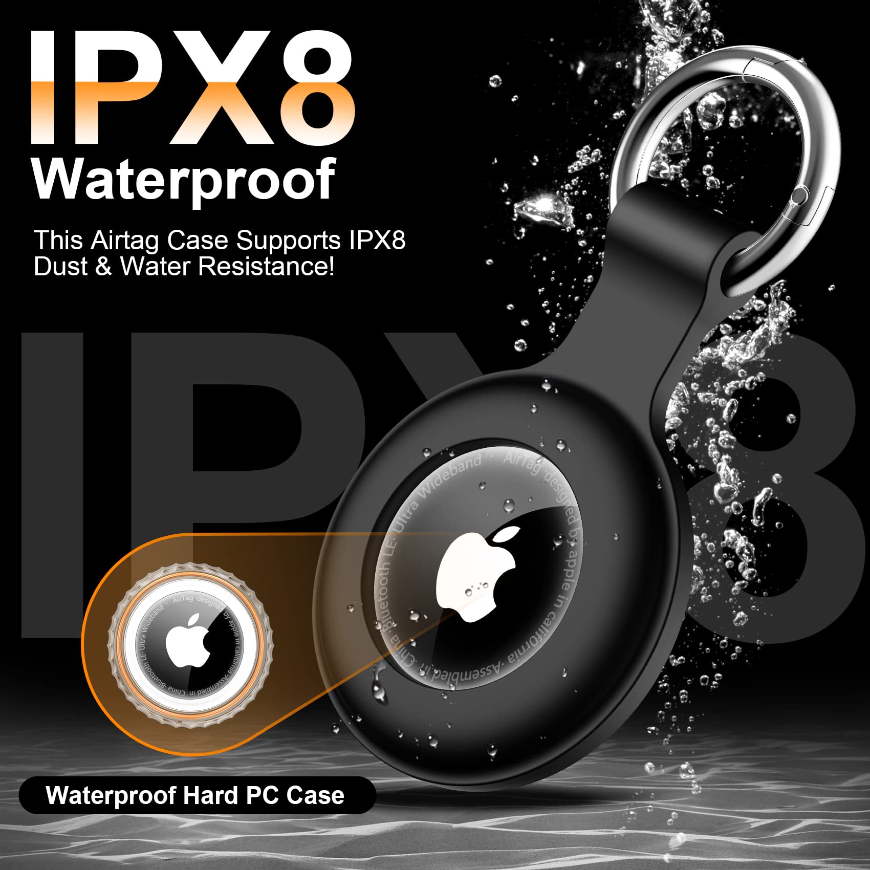 2 Pack,Ipx8 Waterproof Airtag Holder[Pc+Silicone]With Air Tag Keychain For Apple Air Tags,Full Body Shockproof[Anti Scratch]Air