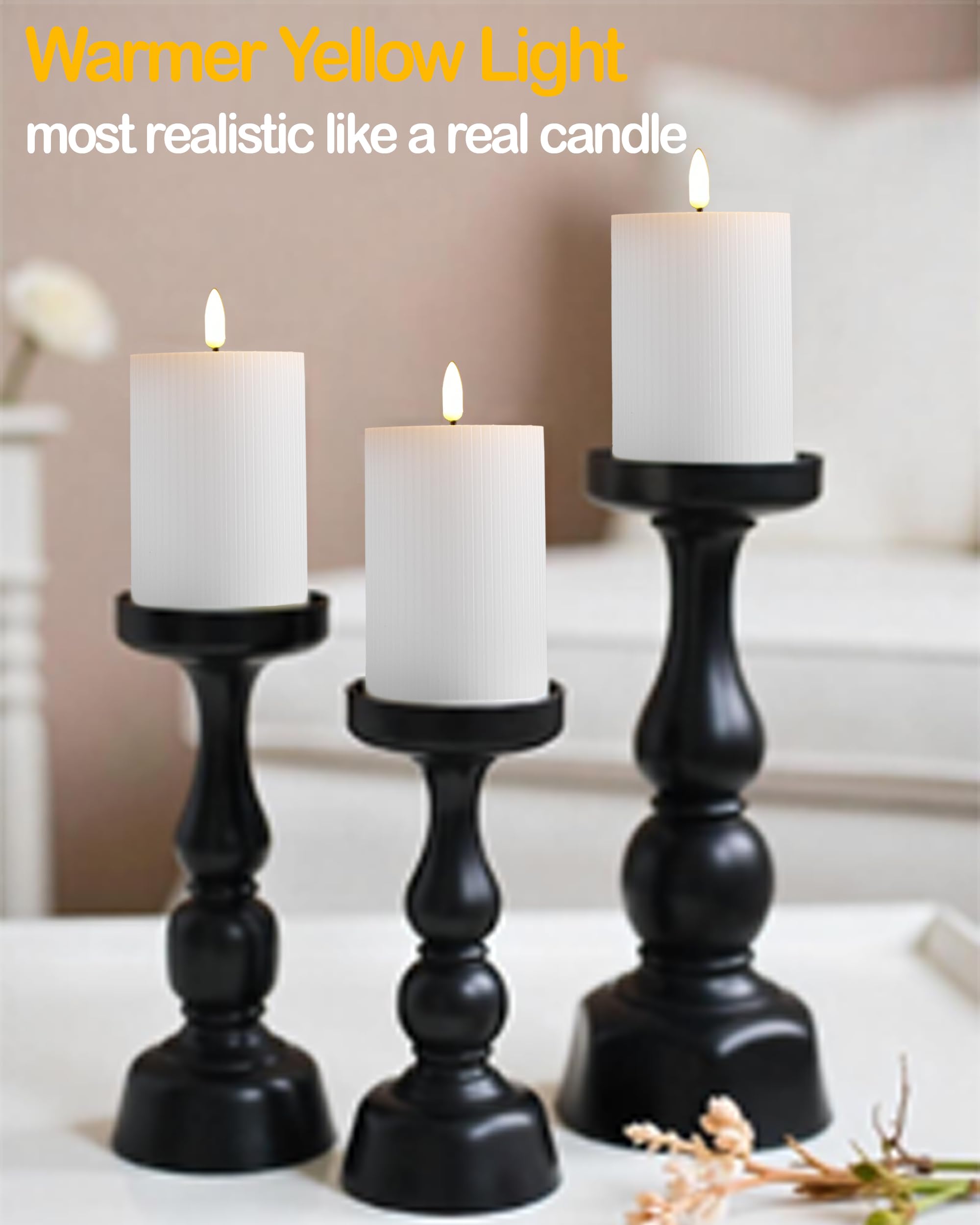 Gmnee 3''X4'' White Flameless Led Candles   Remote Control & Timer, Set Of 3 Large Real Wax Pillar Flickering Battery Candles Fo