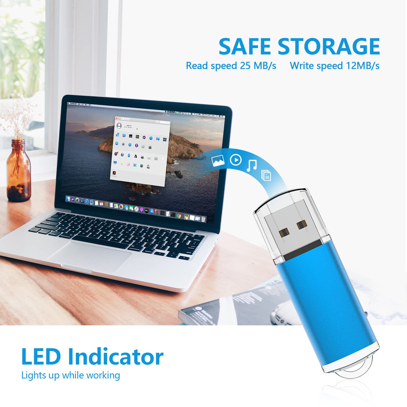 Kootion 1Gb Flash Drive 10 Pack Usb 2.0 Memory Stick Capped Jump Drive Thumb Drive, Blue