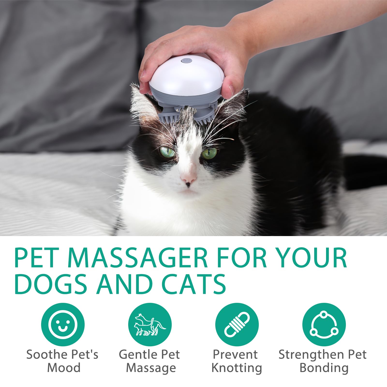 Oria Upgraded Handheld Pet Massage For Dog And Cat, Electric Cat Massager Dog Massager, With 4 Rotatable Massage Heads