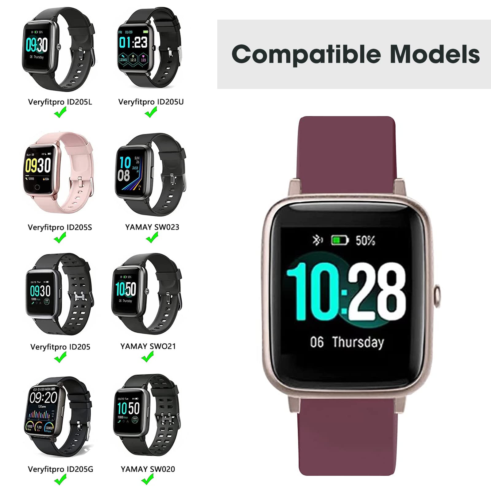 Newjourney 19Mm Adjustable White Silicone Smart Watch Band, Compatible With Id205L, Id205U, Id205S, Id205G, Id216 Veryfitpro Sma