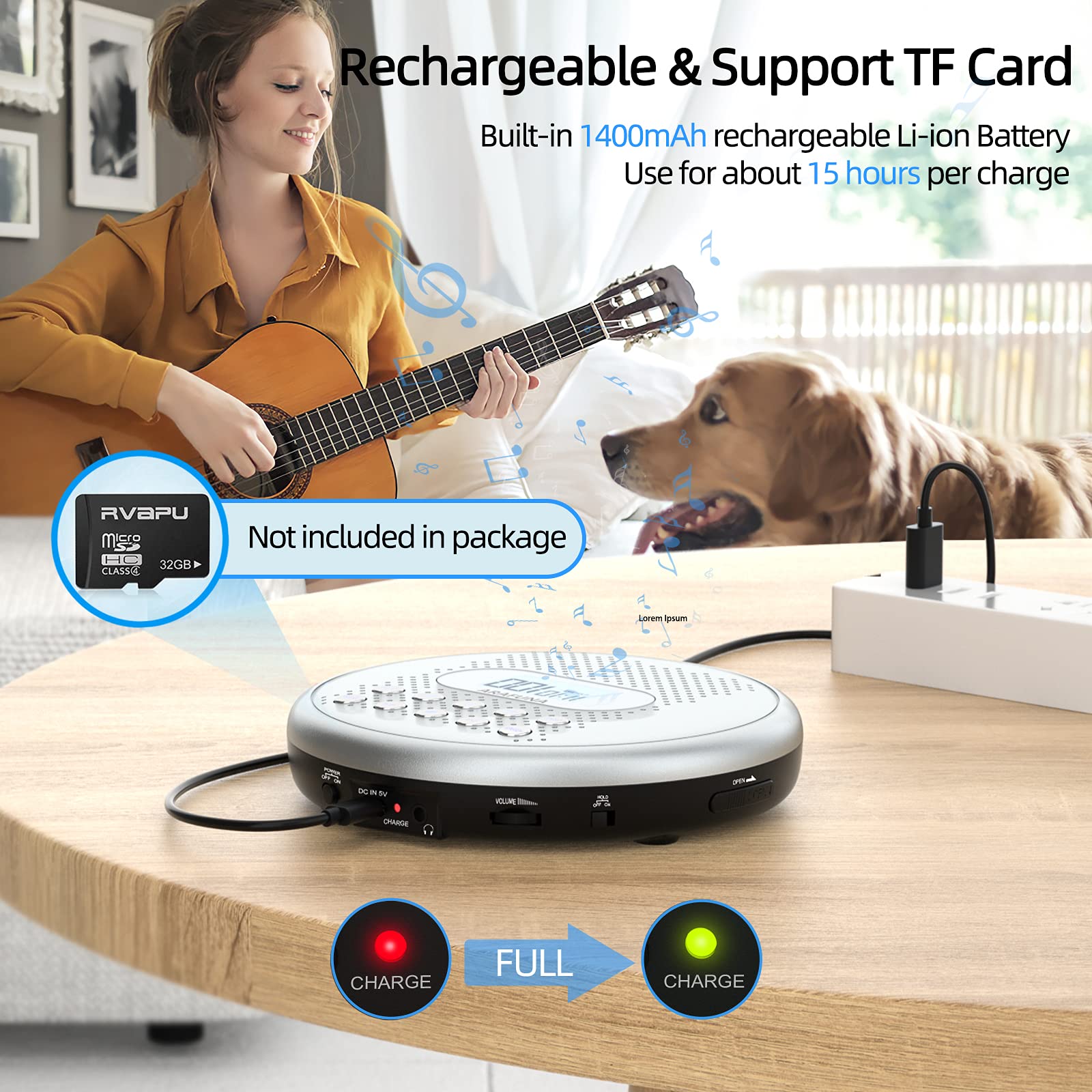 Arafuna Cd Player Portable, Rechargeable Portable Cd Players For Car With Speakers, Anti Skip Walkman Cd Player With Backlit Button, Lcd Display And Aux Cable