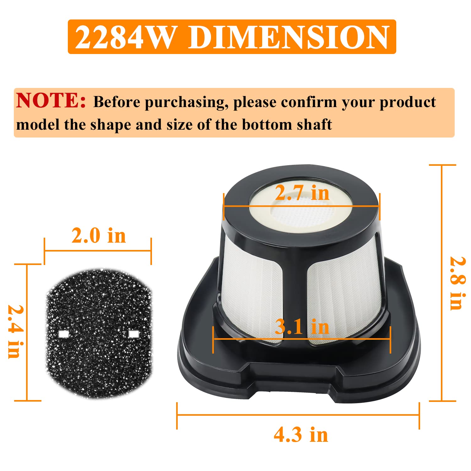 Funmit 2284W Vacuum Filter Replacement for Bissell Pet Hair Eraser 2390, 2389, 2579 - 4 Mesh & 8 Foam Filters, Black