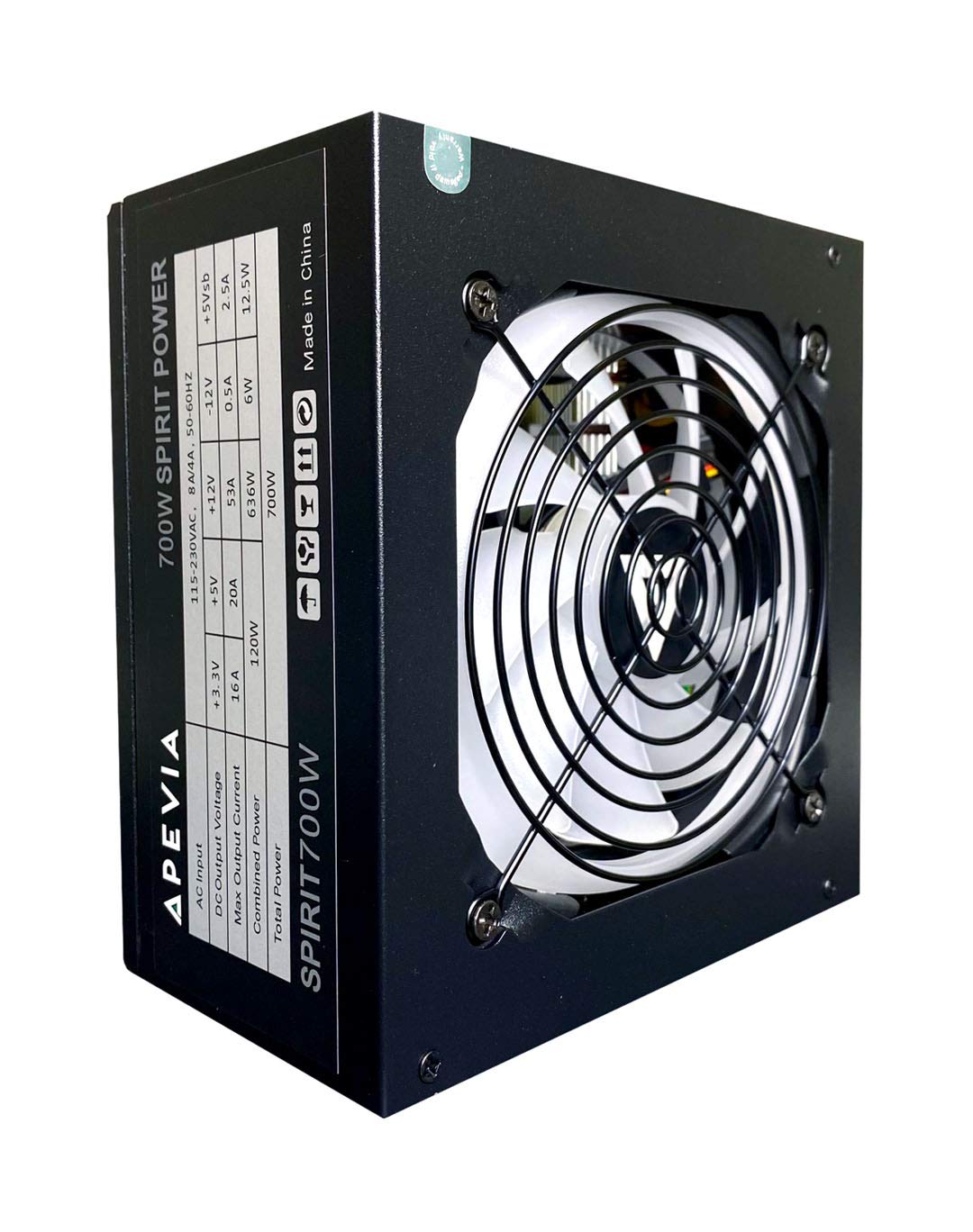 Apevia Atx Sr700W Spirit Atx Power Supply With Auto Thermally Controlled 120Mm White Led Fan, 115/230V Switch, All Protections