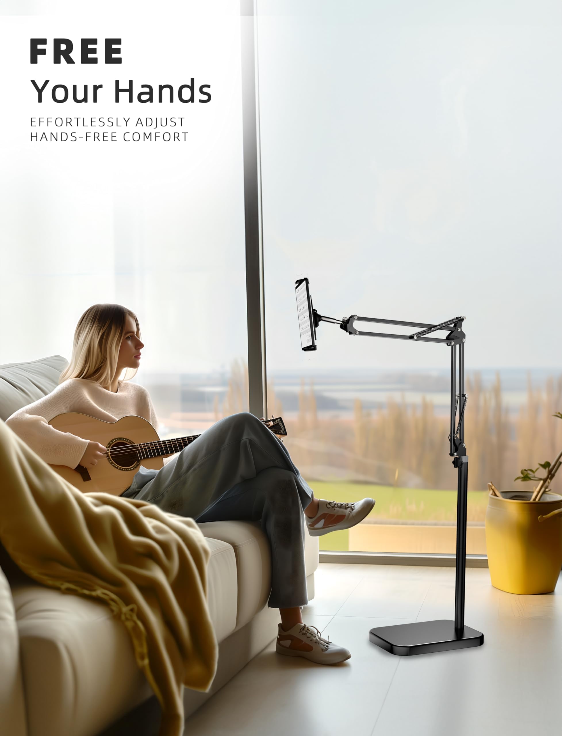 Bluusuuk Tablet Floor Stand With 11Lb Stable Base   Adjustable Height Stretchable Arm Swivel Holder Mount, Compatible With Ipad