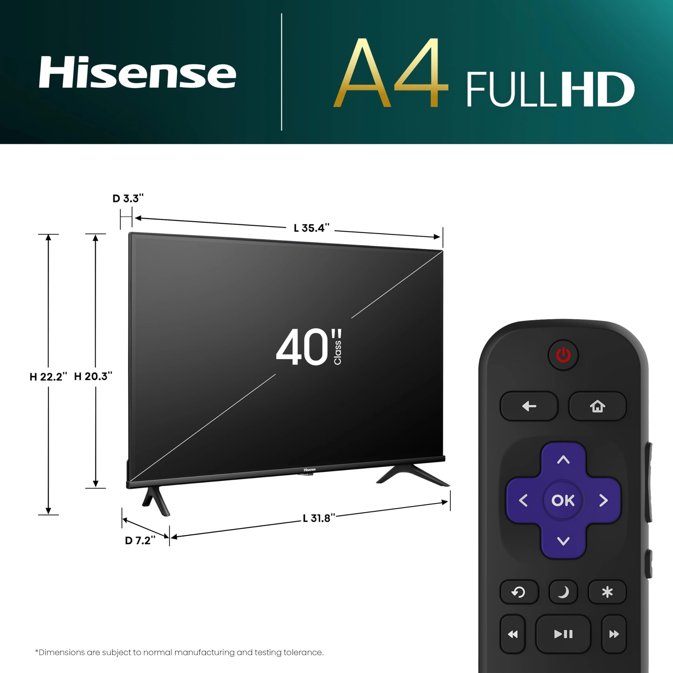 Hisense 40 Inch Class A4 Series Fhd 1080P Smart Roku Tv With Alexa Compatibility (40A4Nr, 2024 Model)   Dolby Audio, Slim Bezel
