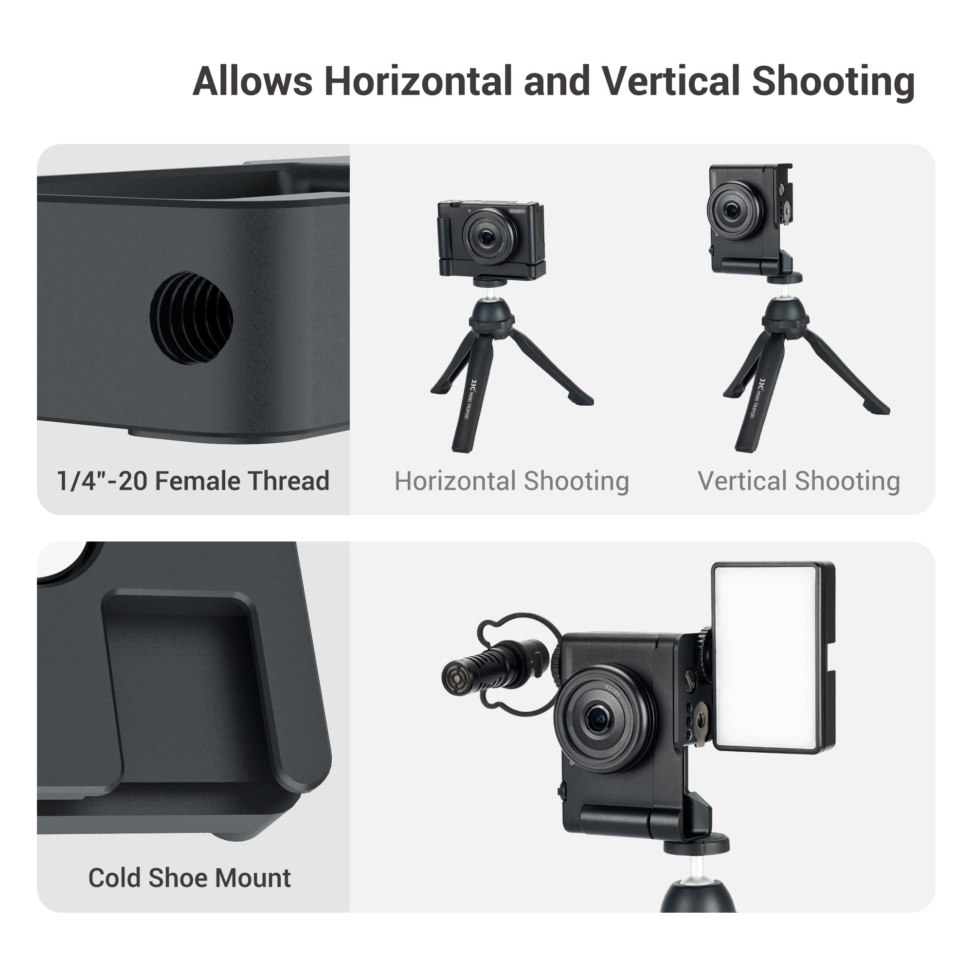 Zv-1F Zv1F Camera Metal Grip Extension Bracket With Mic Cold Shoe Mount For Sony Zv-1F Zv-1Ii (Not For Zv-1),Must-Have Accessory