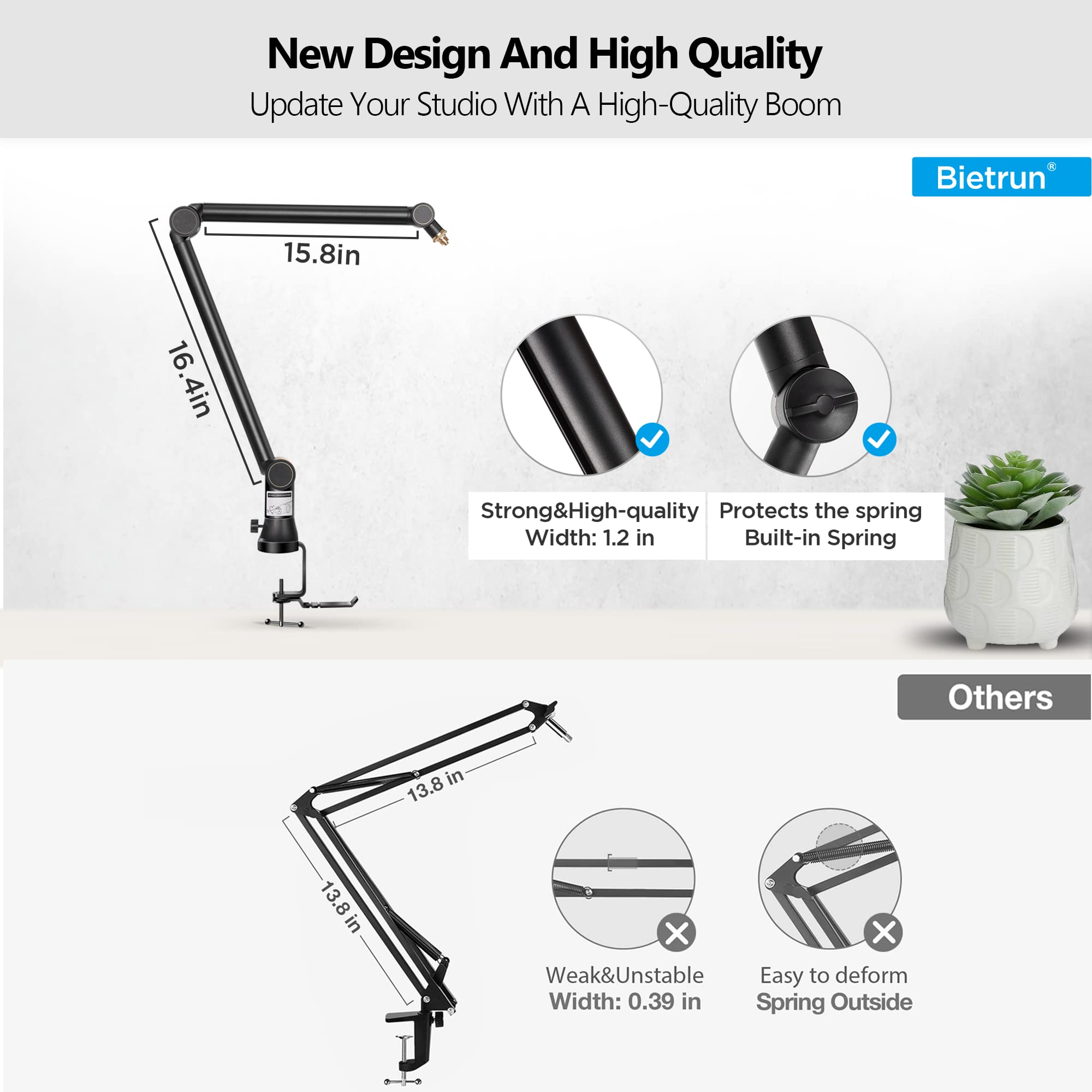 Bietrun Mic Arm Desk Mount(Longer)For Shure Sm7B/Mv7/Blue Yeti/Nano/Hyperx Quadcast, Adjustable 360    Rotatable Universal Heavy