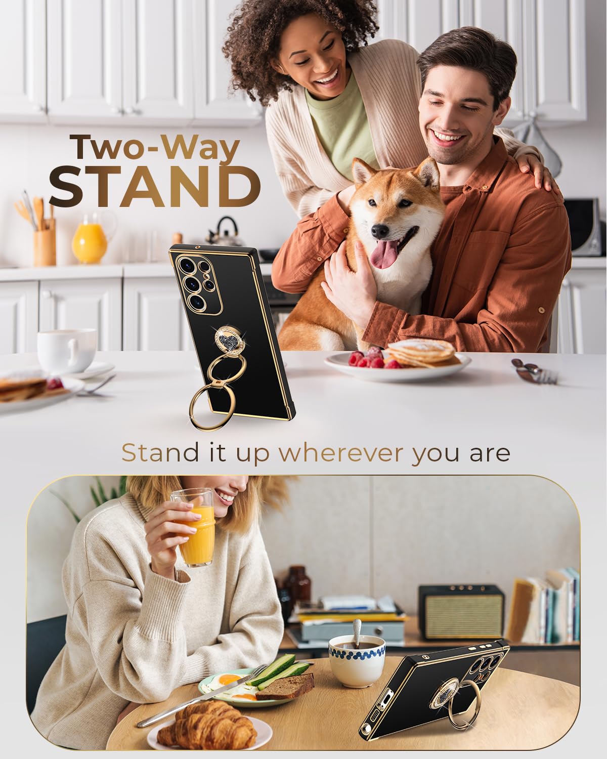 Xyz For Galaxy S23 Ultra Case With Stand, For Samsung Galaxy S23 Ultra Case With Double Ring, Women Girls Bling Luxury Phone Cas