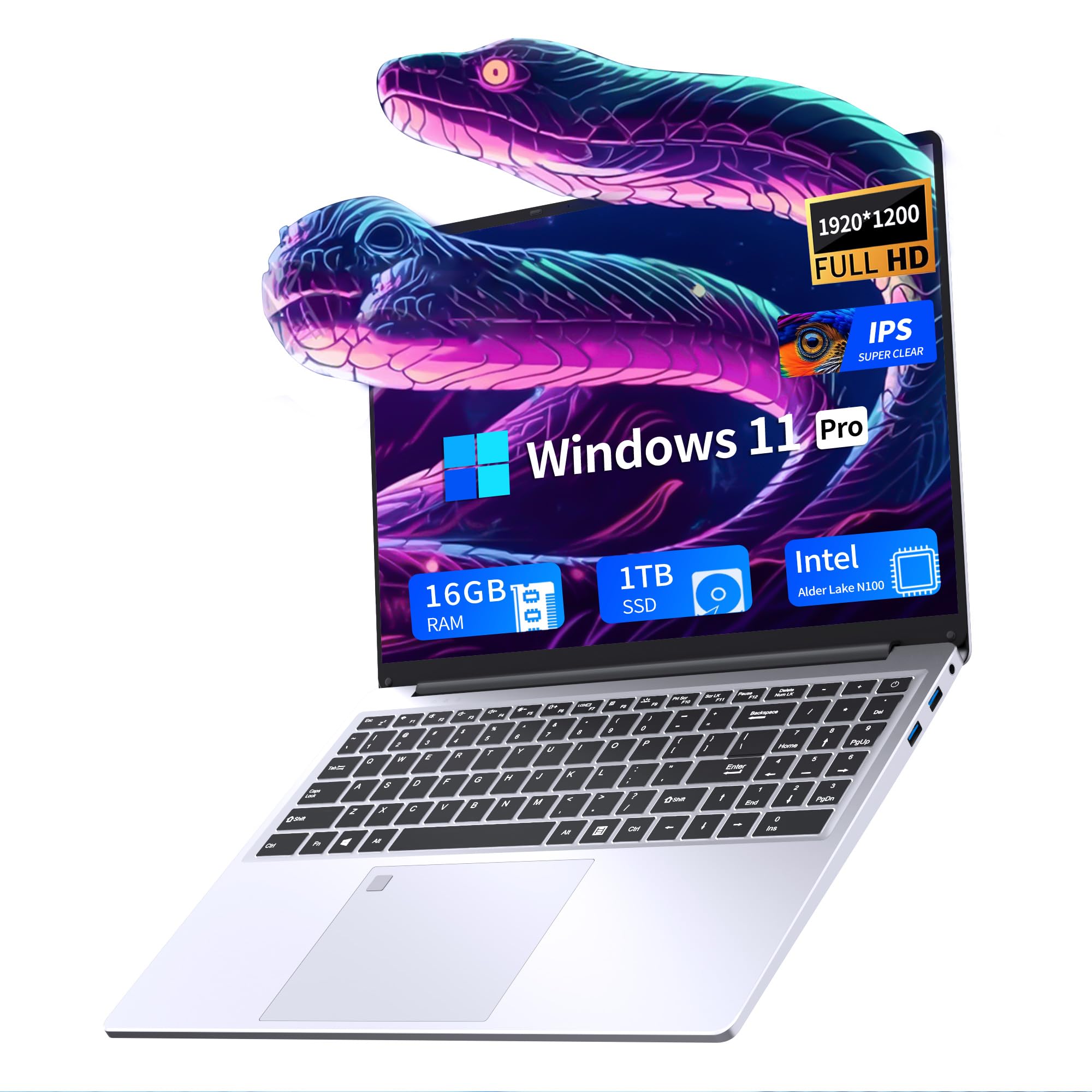 Niakun 16 Inch Laptop Computer | Gaming Laptop | 16Gb Ram 1Tb Ssd | N100 Processor | Fhd 1920 * 1200 | 180 Angle Open | Backlit