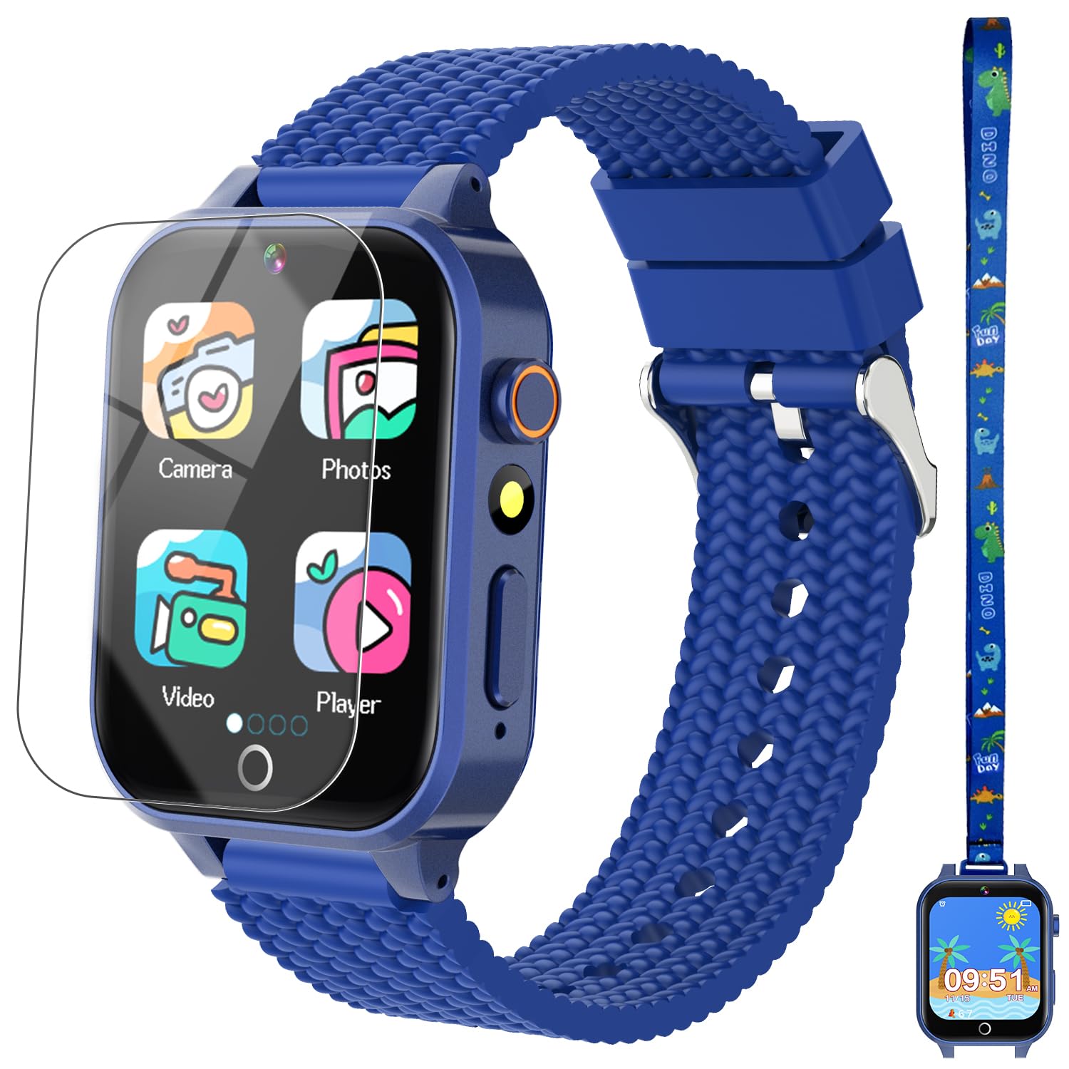 Smart Watch For Kids Boy Gift Ages 3-12, 2 Screen Protector, 26 Puzzle Games, Hd Camera Video Music Player Touchscreen Pedometer