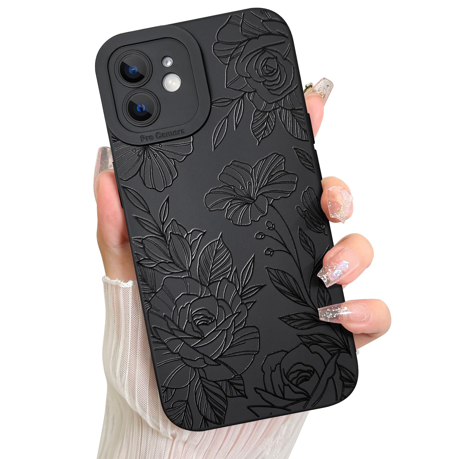 Lsl Case For Iphone 12 Black Floral Flower Pattern Print Case Soft Tpu Full Camera Lens Anti Drop Anti Scratch Shockproof Protec