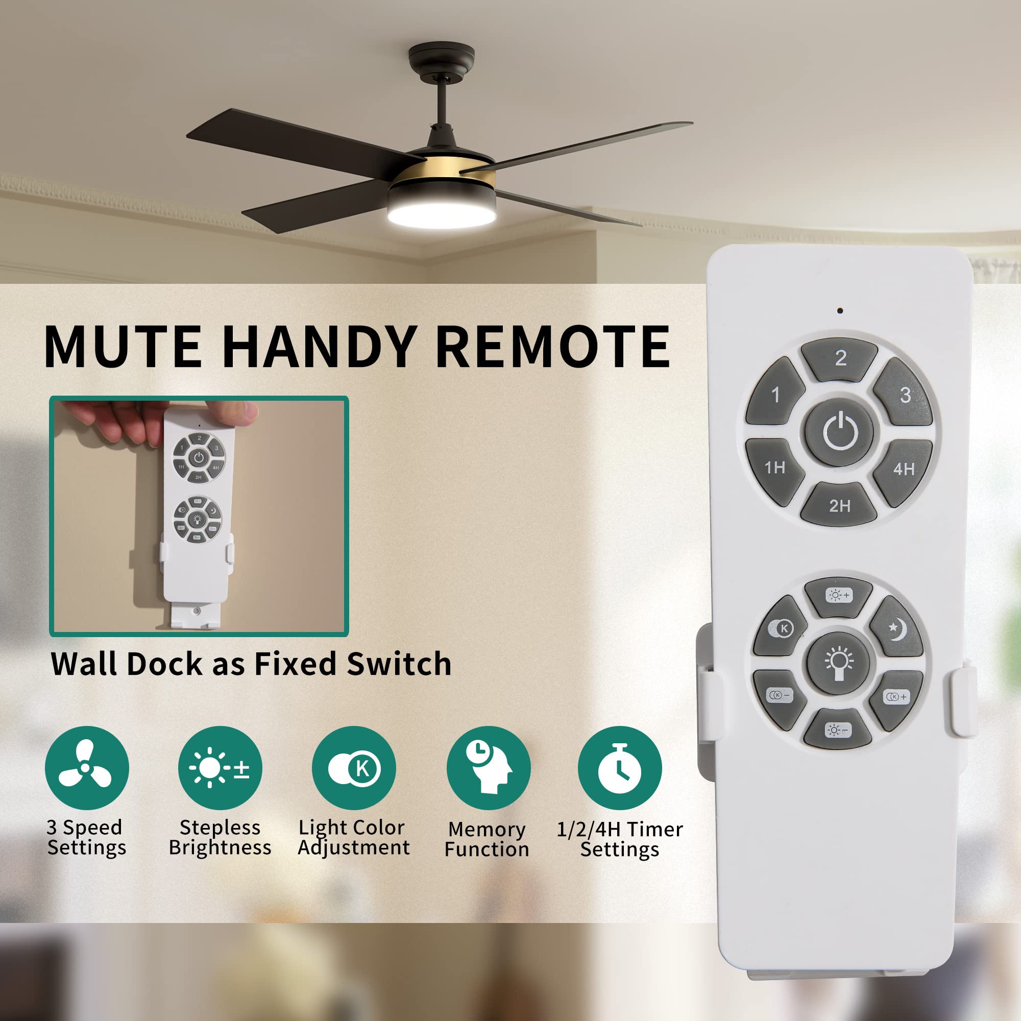 Yitahome Black Ceiling Fans With Light And Remote, 52 Inch Gold Dimmable Fanlight For Indoor Outdoor, Light Fan With Stepless Co