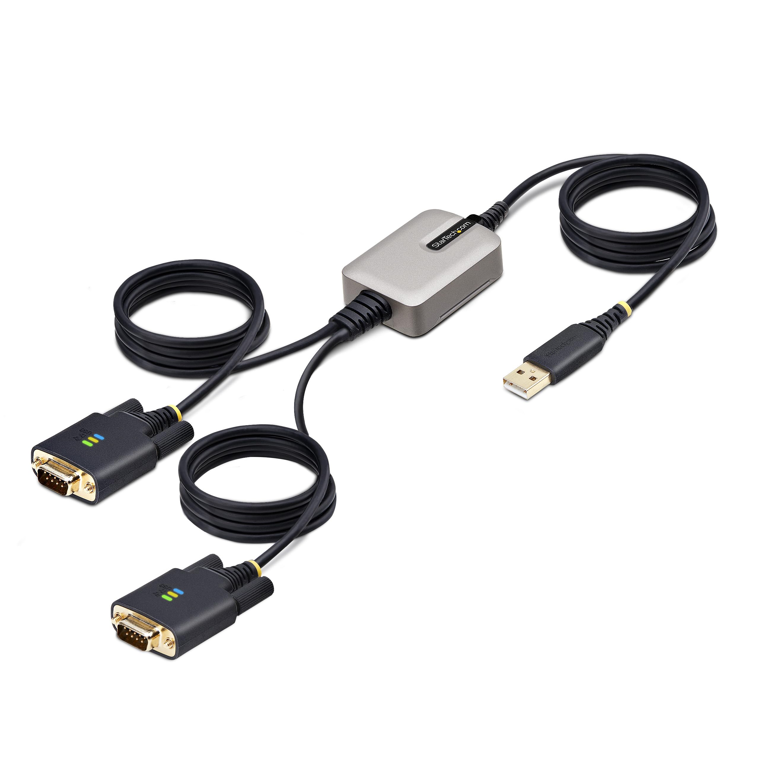 StarTech.com 13ft/4m 2 Port USB to Serial Adapter Cable, COM Retention, FTDI, USB A to DB9 RS232, Changeable DB9 Screws/Nuts