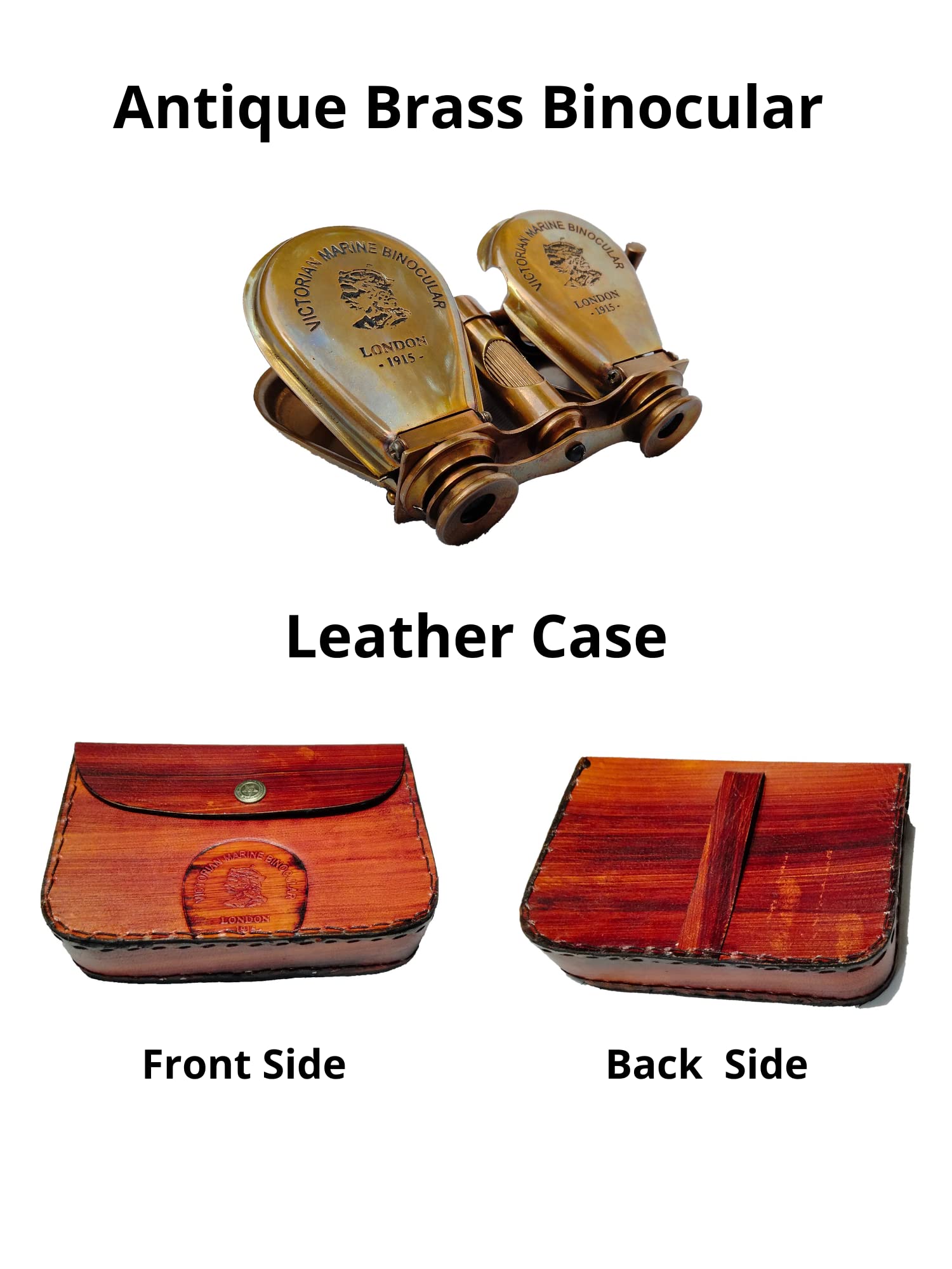 Sifaat World Victorian Marine Solid Brass Antique Binoculars London 1915 With Leather Case, High Powered Brass Binocular For Hun