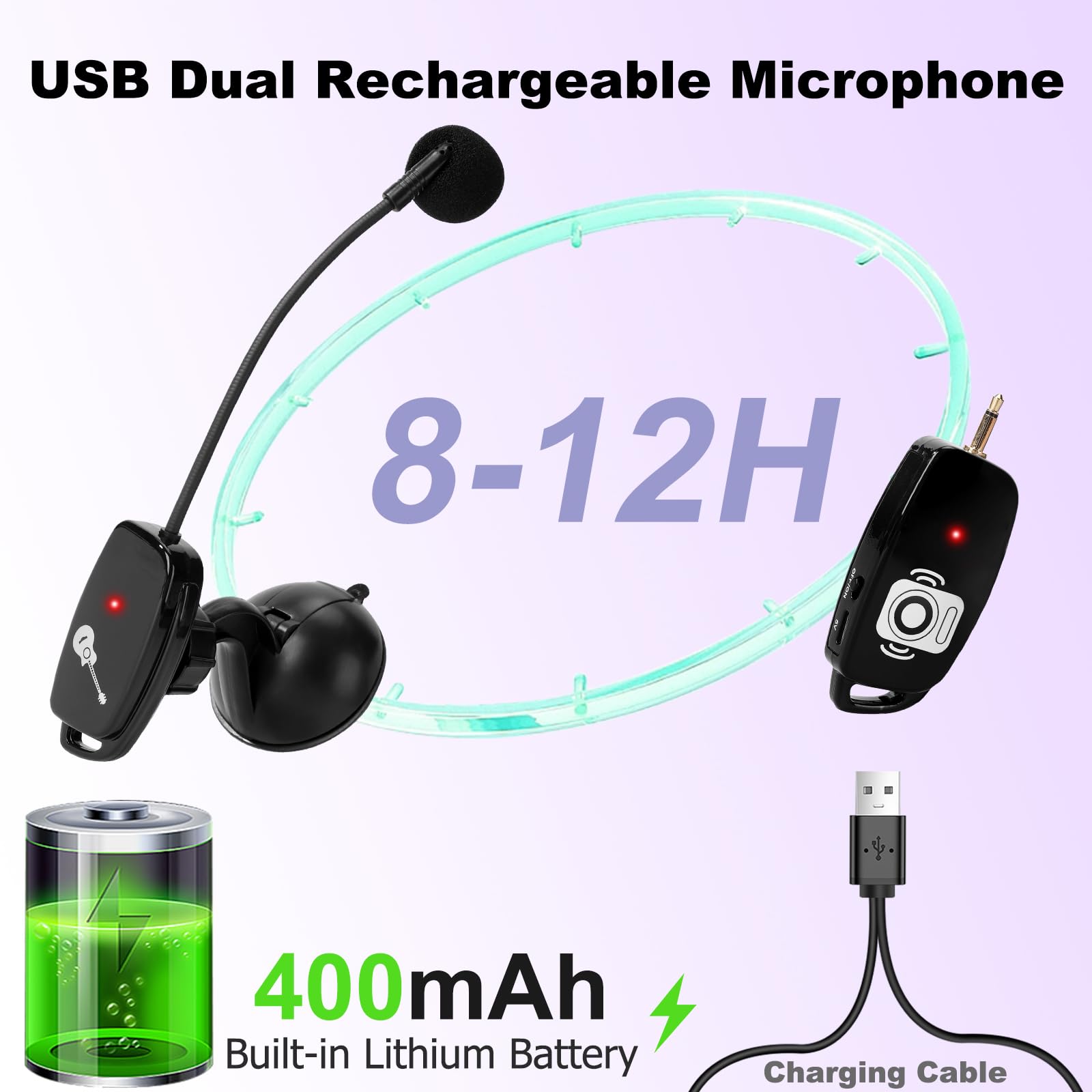 Wireless Instrument Microphone For Acoustic Guitar: 2.4G Cordless Clip-On Mics System With Transmitter And 6.35Mm Receiver, For