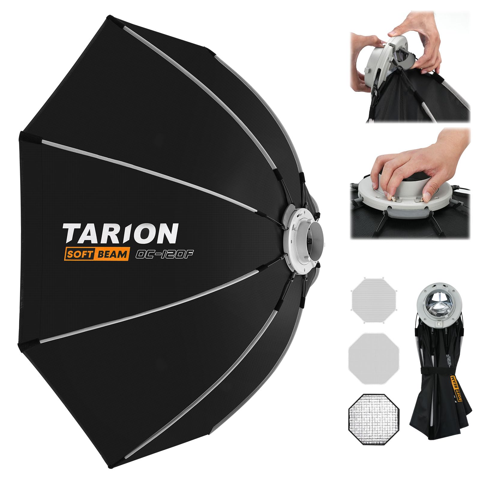 Tarion Octabox Studio Photograohy Softbox: Quick 1 Step Open & Folding 47.2In (120Cm) Octagonal Softbox Bowens Mount Deep Octa S