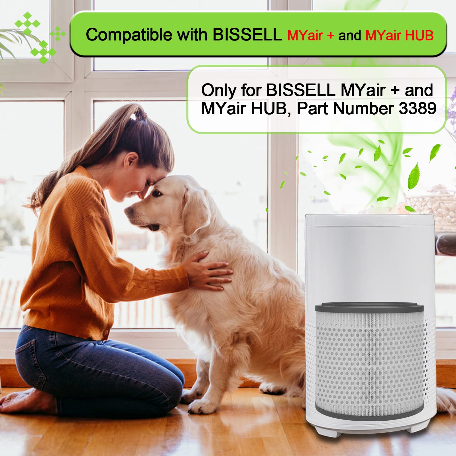 2 Pack 3389 Filter Replacement Compatible With Bissell For Myair + And For Myair Hub 2905A & 3179A, Part Number 3389 (3 In 1 Rep