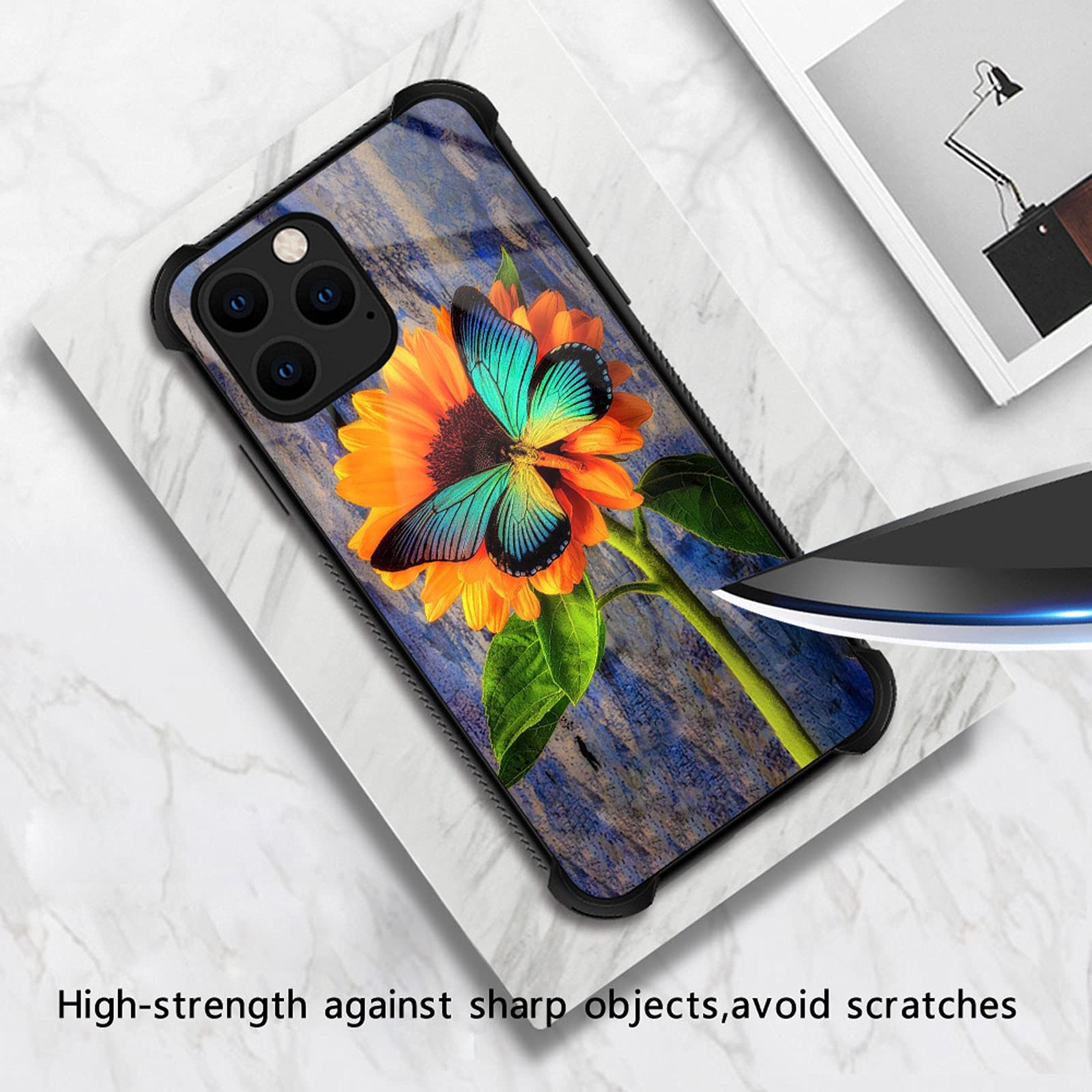 CARLOCA iPhone 13 Case Shockproof Anti-Scratch Drop Protection Sunflower Butterfly Graphic Polycarbonate