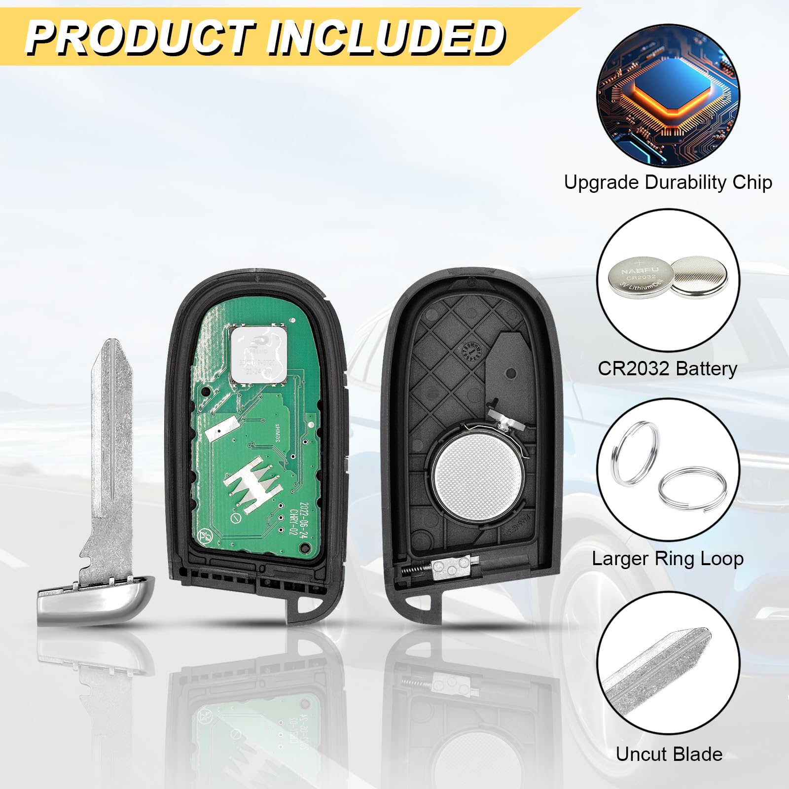 Vurkcy 5-Button Key Fob Replacement For 2014-2022 Jeep Grand Cherokee, 433 Mhz, Plastic + Metal, 2Pcs