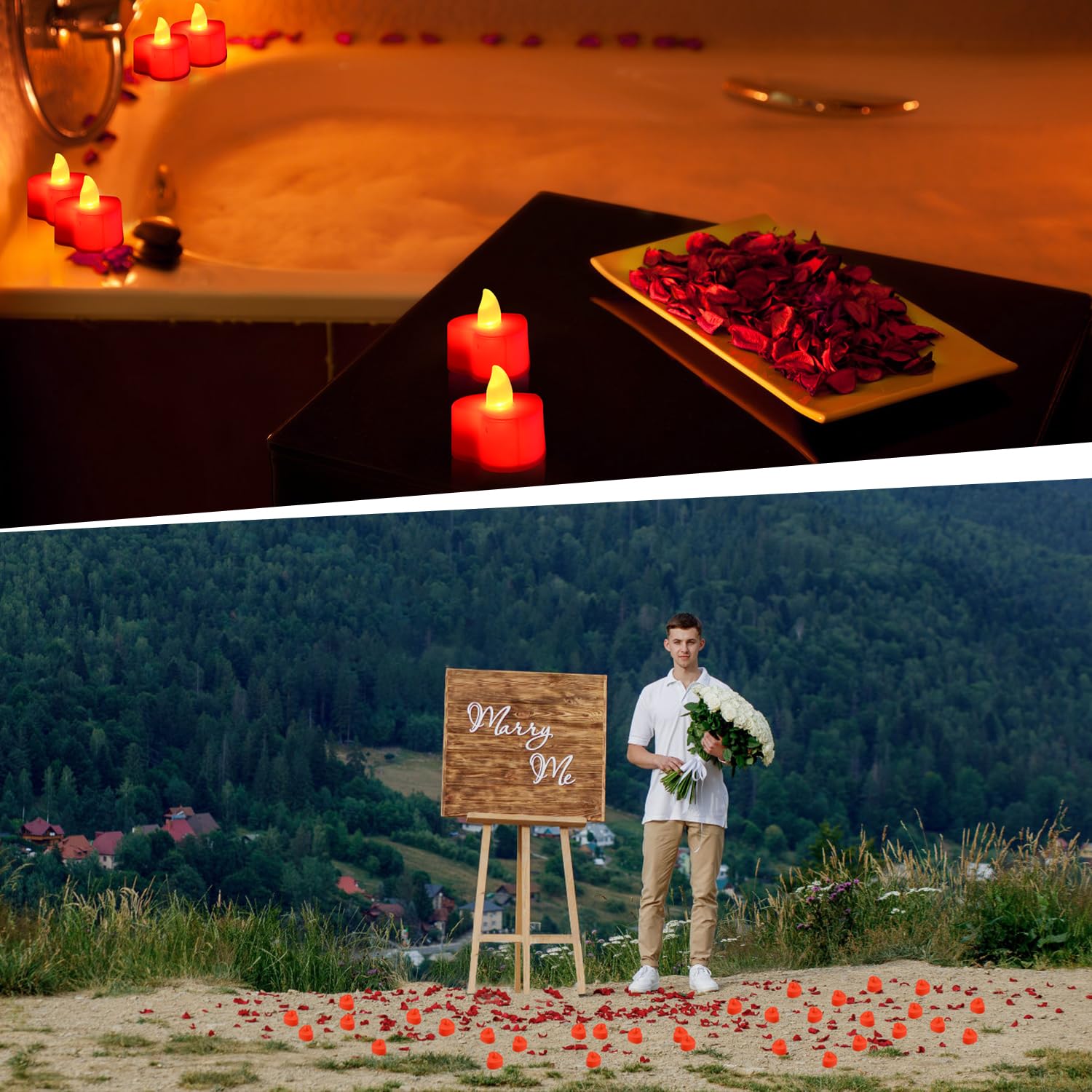 Koaby 4000Pcs Artificial Rose Petals With Led Tea Lights Kit, For Special And Romantic Night Valentine Wedding Decor(4000Pcs Art