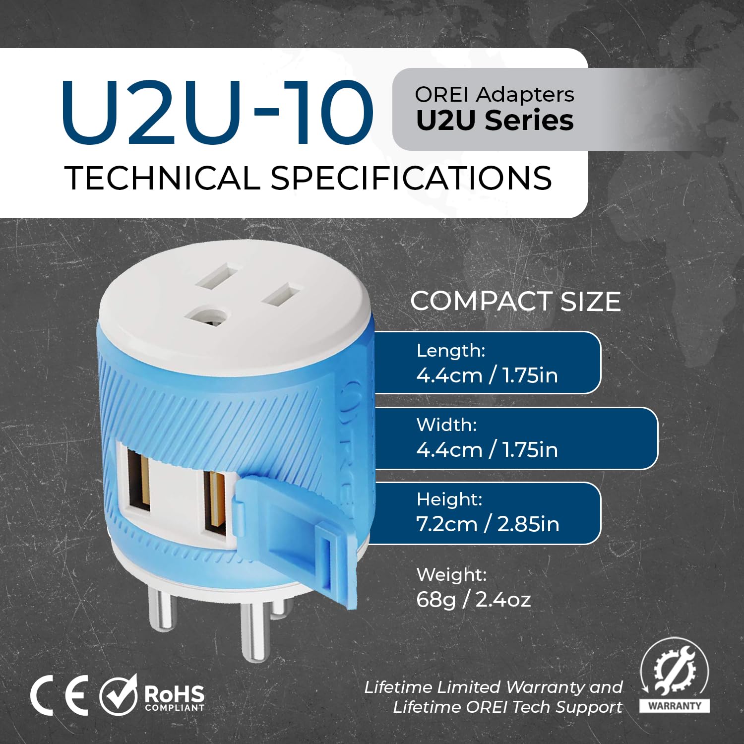 Orei 3 In 1 India Plug Adapter (Type D Travel Adapter) With 2 Usb Inputs And 1 Type B Input - Ce & Rohs Certification - Plug Ada