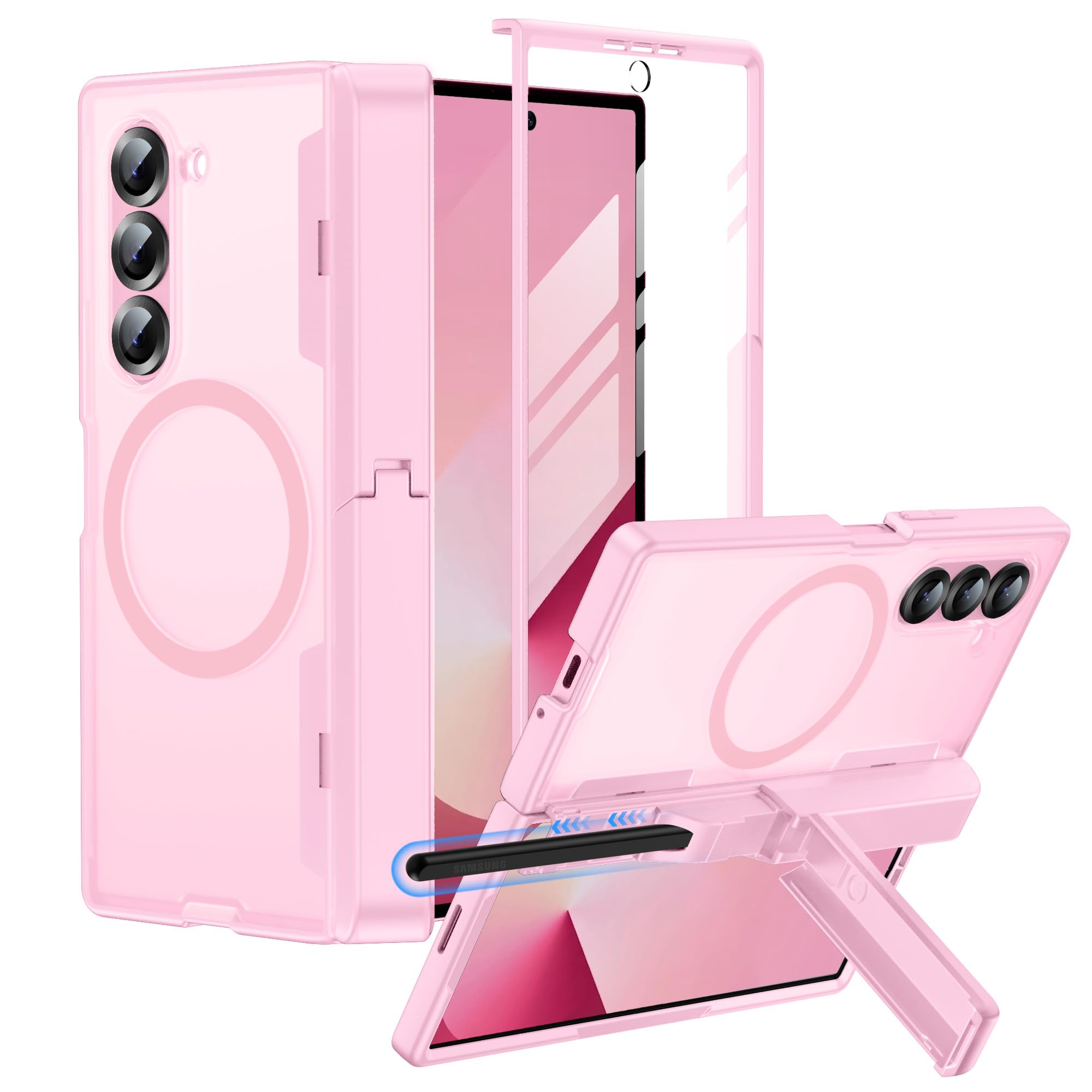 Makavo For Samsung Galaxy Z Fold 6 Case With S Pen Holder, Fit For Magsafe, Built-In Screen Protector, Hinge Cover & Stand, Tran