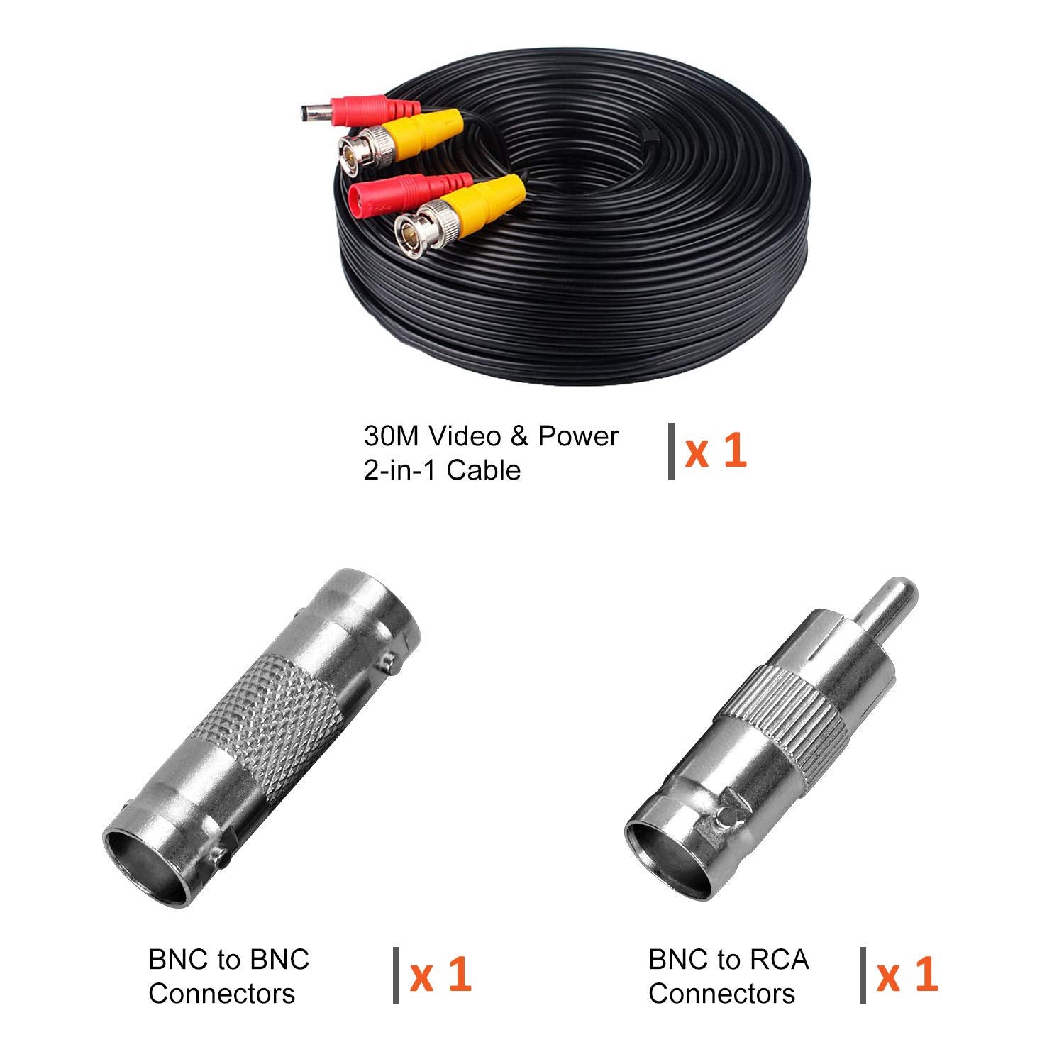Lonnky 100Ft 30M Bnc Cable Security Camera Wire Cord With Bnc Connectors And Rca Adapters Video Power Cable For Cctv Camera Surv