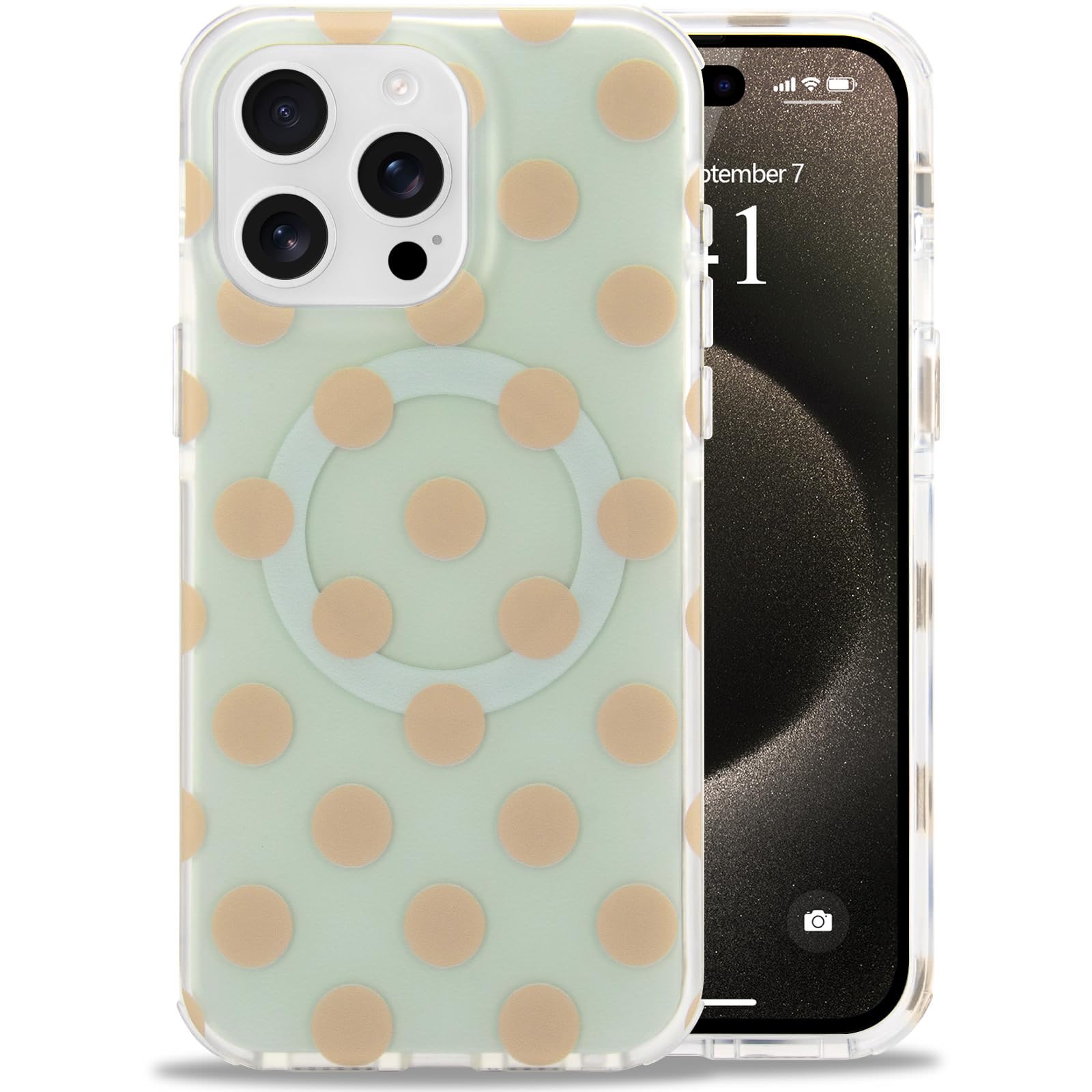 Ethanger Magnetic for iPhone 15 Pro Case Cute Fashion Polka Dot Aesthetics Design for Women Girls,[Compatible with Magsafe] Soft